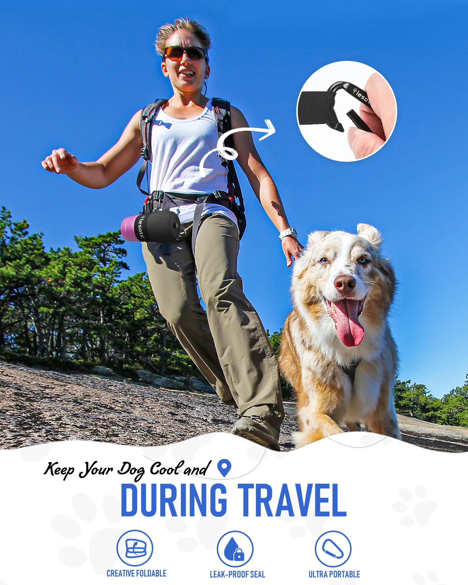 Lesotc Dog Water Bottle, Portable Water Dispenser With Bowl, Leak Proof Pet Travel Water Bottle Puppy Essentials Doggie Stuff Ac