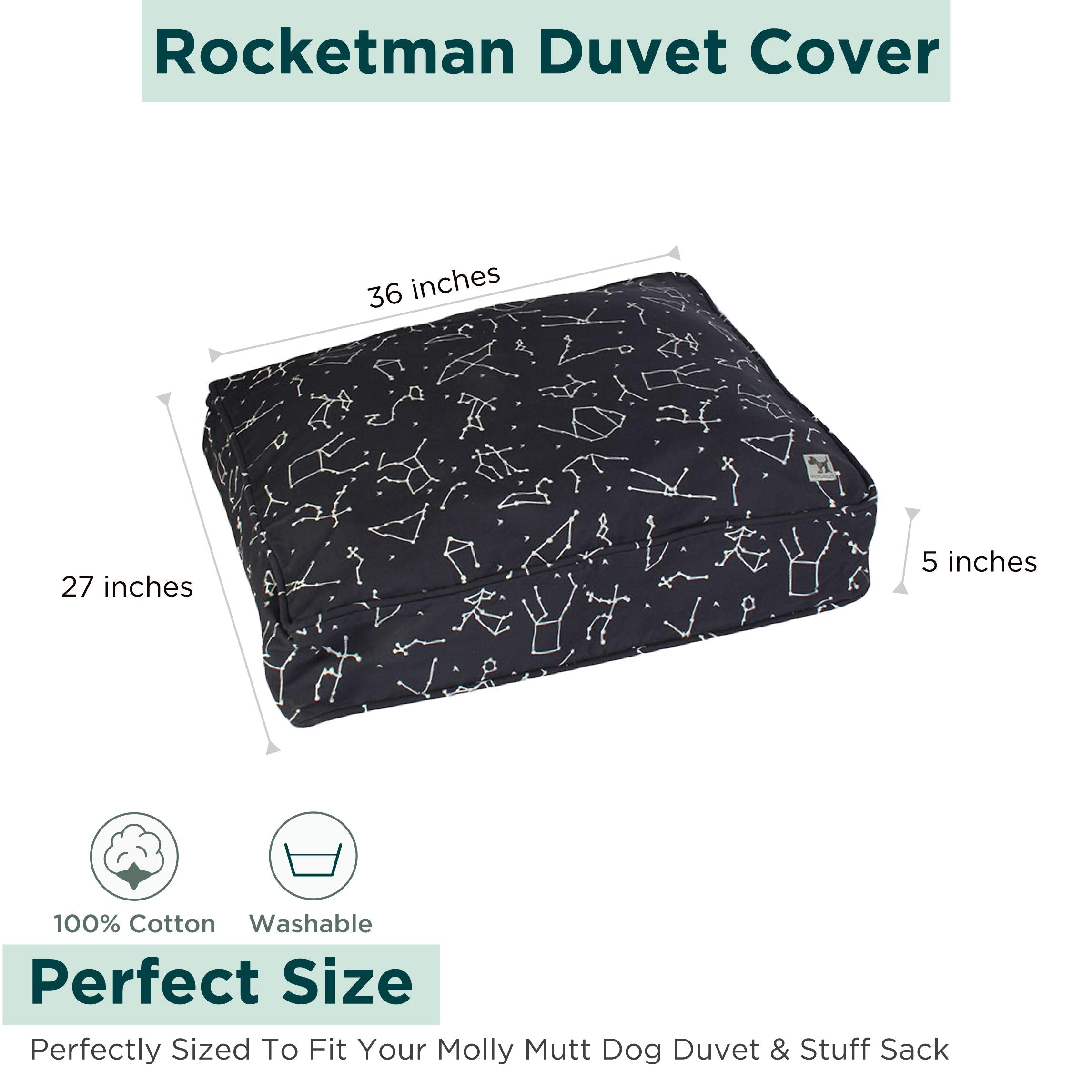 Molly Mutt Medium To Large Dog Bed Cover - Rocketman Print - Measures 27”X36”X5’’ - 100% Cotton - Durable - Breathable - Sustainable - Machine Washable Dog Bed Cover