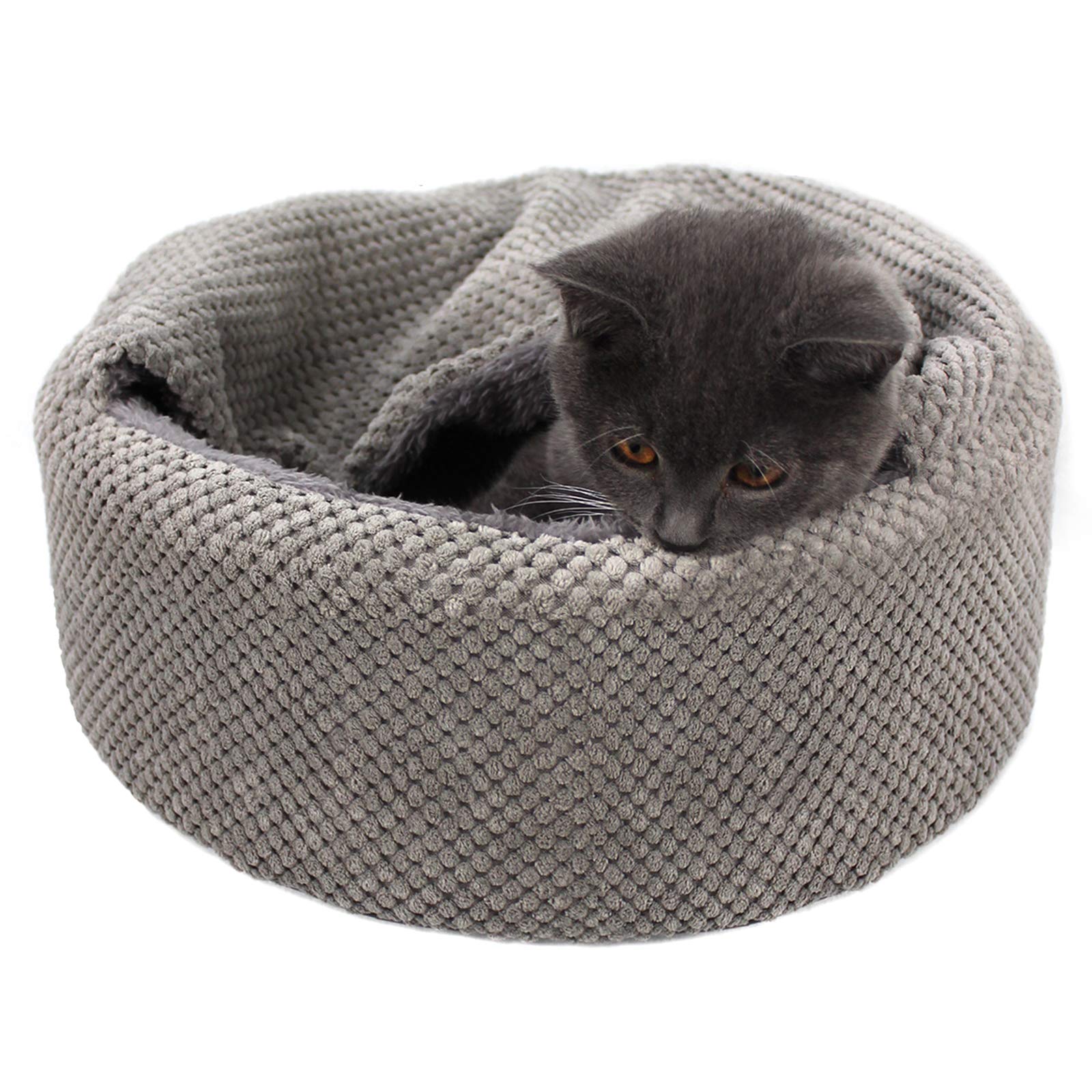 Winsterch Washable Warming Cat Bed House,Round Soft Cat Beds,Calming Pet Sofa Kitten Bed, Small Cat Pet Covered Cat Cave Beds (Gray)