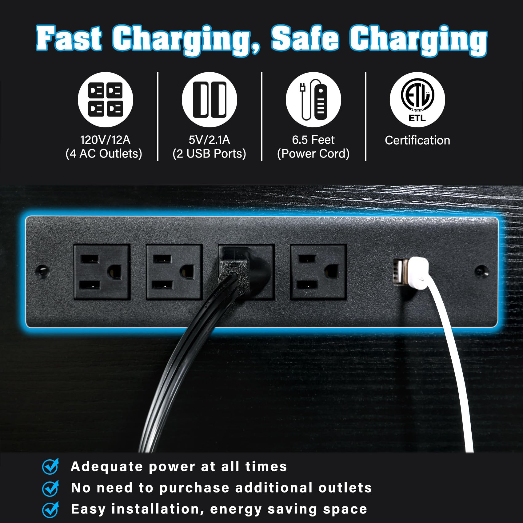 TC-HOMENY 55-75 Gallon Fish Tank Stand, Aquarium Stand with Charging Station and Large Storage Cabinet, 880LBS Capacity, 5-75 Ga