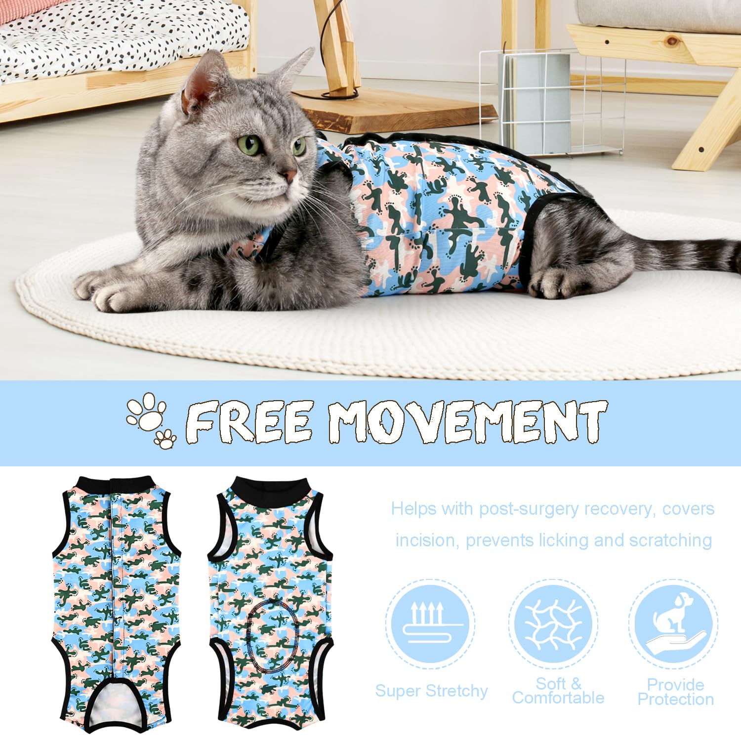 Due Felice Cat Surgery Recovery Suit Small Dog Surgical Recovery Onesie Pet After Surgery Wear for Female Male Cat Doggy Blue Ca