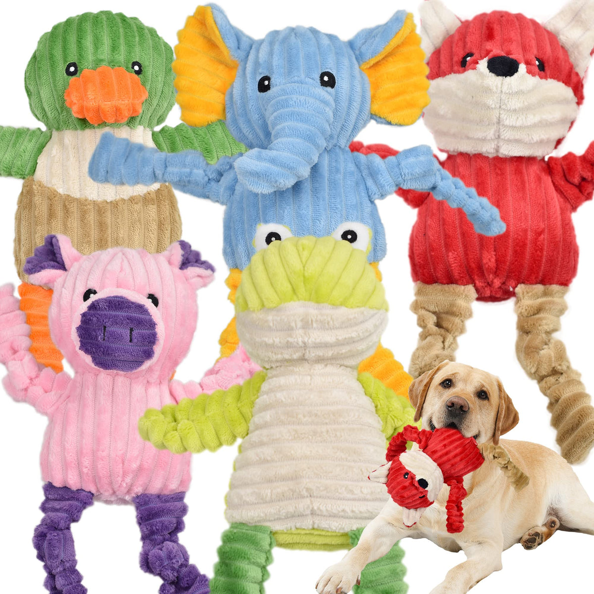 Lechong 5 Pack Tough Dog Toys Stuffed Squeaky Dog Toys Assortment Plush Animal Dog Toy Value Bundle Puppy Pet Dog Toys For Small Medium Large Dogs