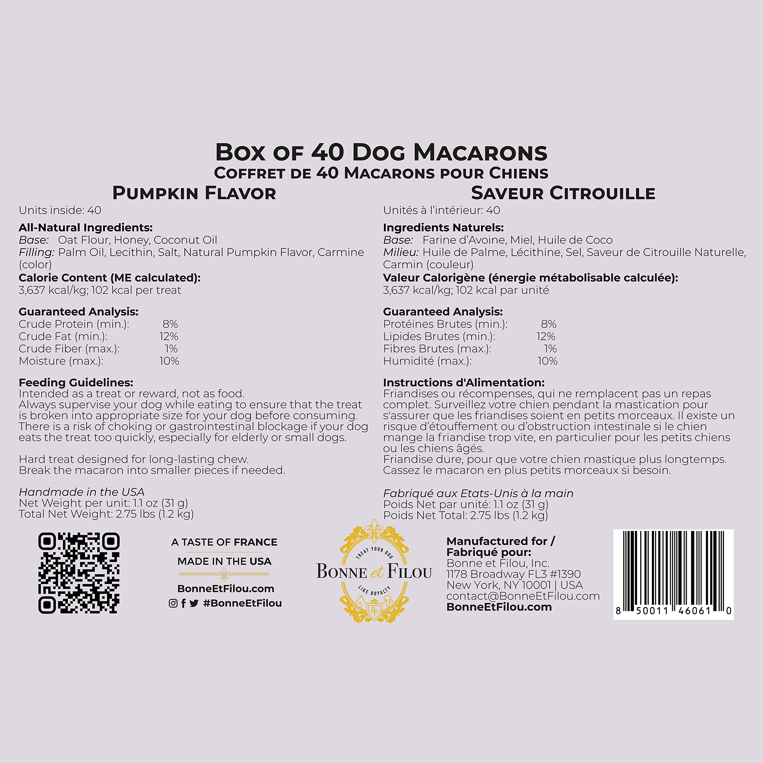 Bonne et Filou Dog Treats Pumpkin Cupcakes - Gourmet Macaron Cakes, 40 Count Bulk Pack - Healthy & Delicious Human Grade Snacks