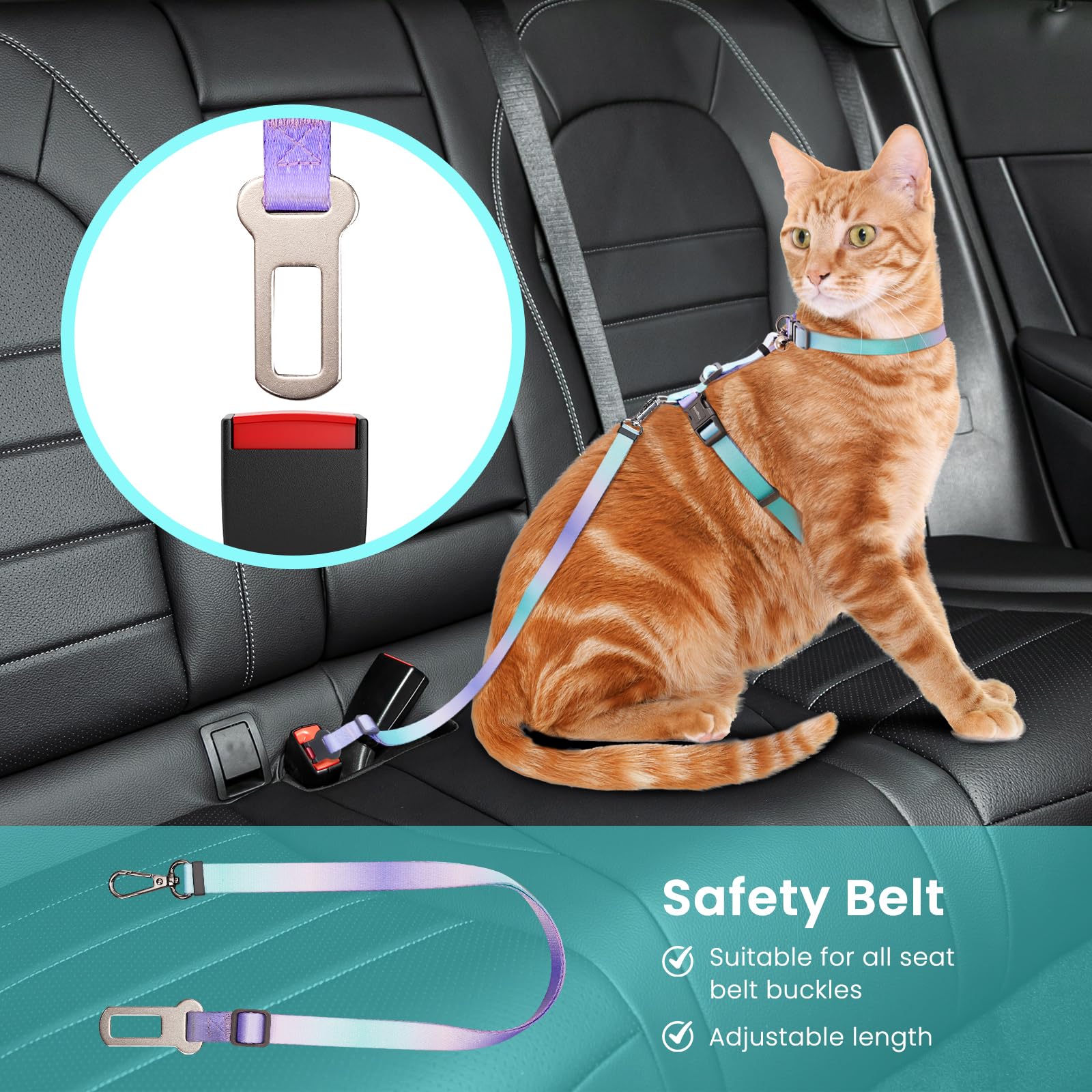 Cat Harness And Leash Set, Collars,Car Seat Belt [4 In 1 Detachable & Adjustable] Escape Proof Cat Harness, Comfortable Soft Lig