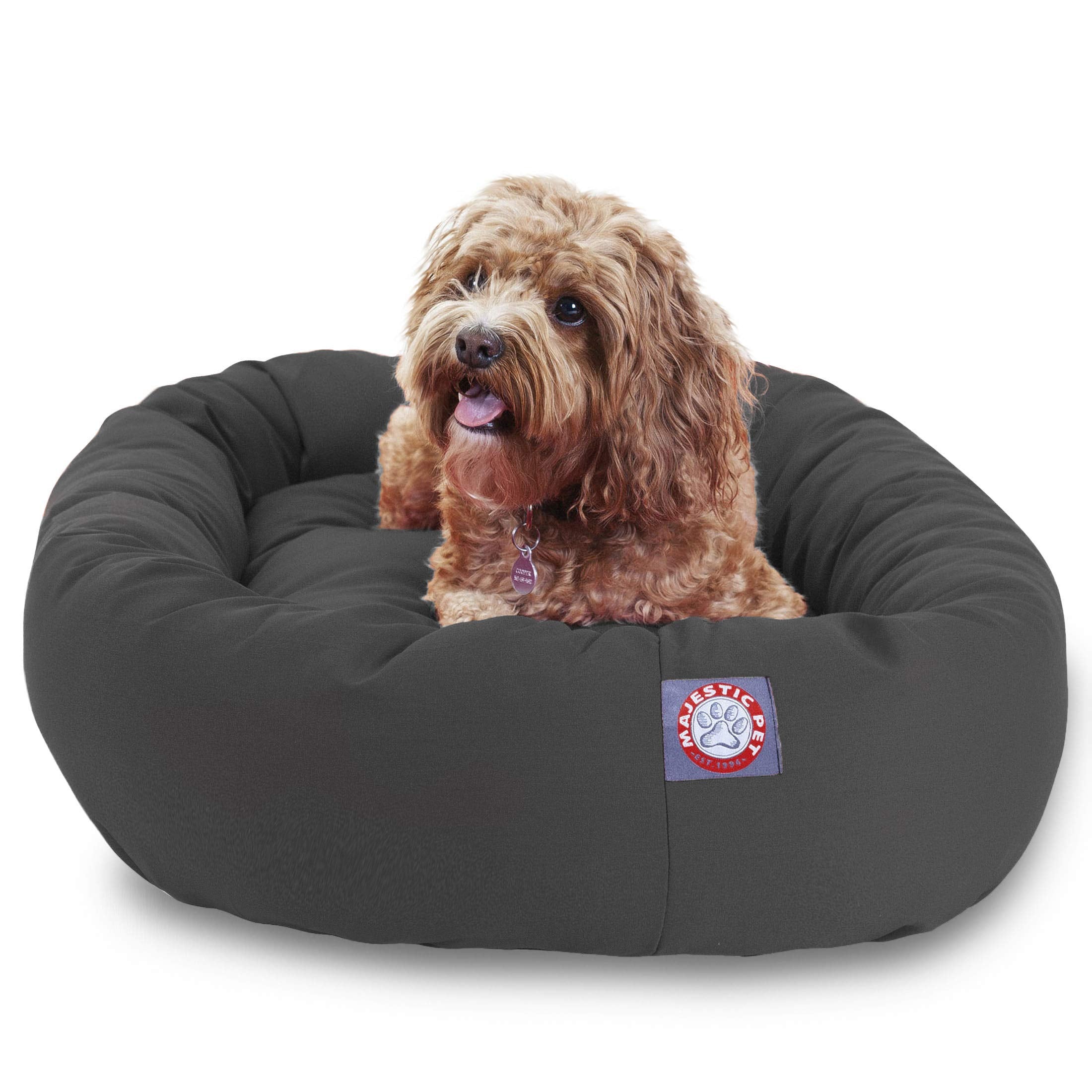 Majestic Pet 32 Inch Bagel Calming Dog Bed - Washable, Cozy Soft Round With Spine Support - Fluffy Donut 32x23x7 Inch for Medium