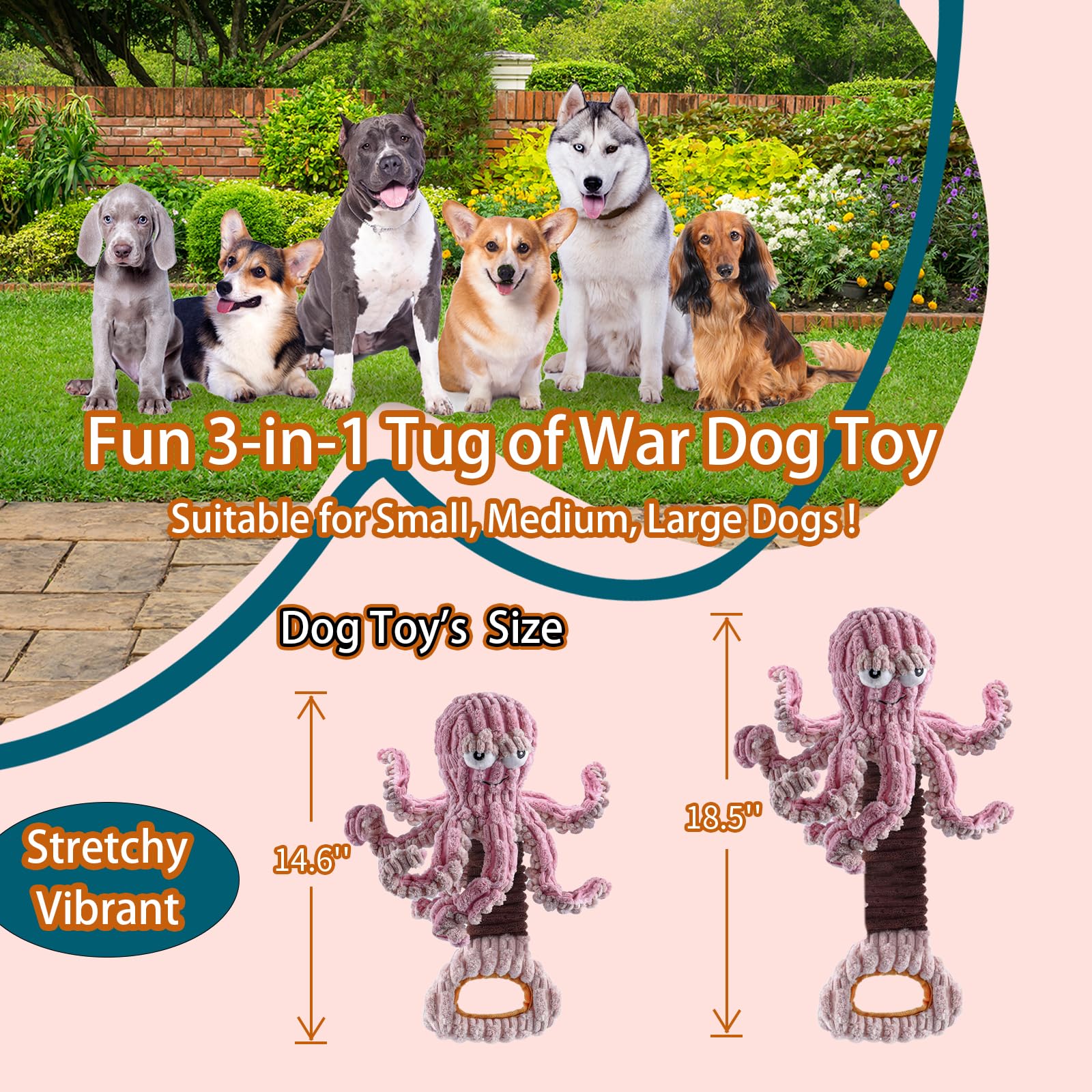 Yzhduxiu Squeaky Dog Toys, Octopus Dog Toy For Aggressive Chewers, Interactive Tug Of War Puppy Toy To Keep Them Busy(Purple)