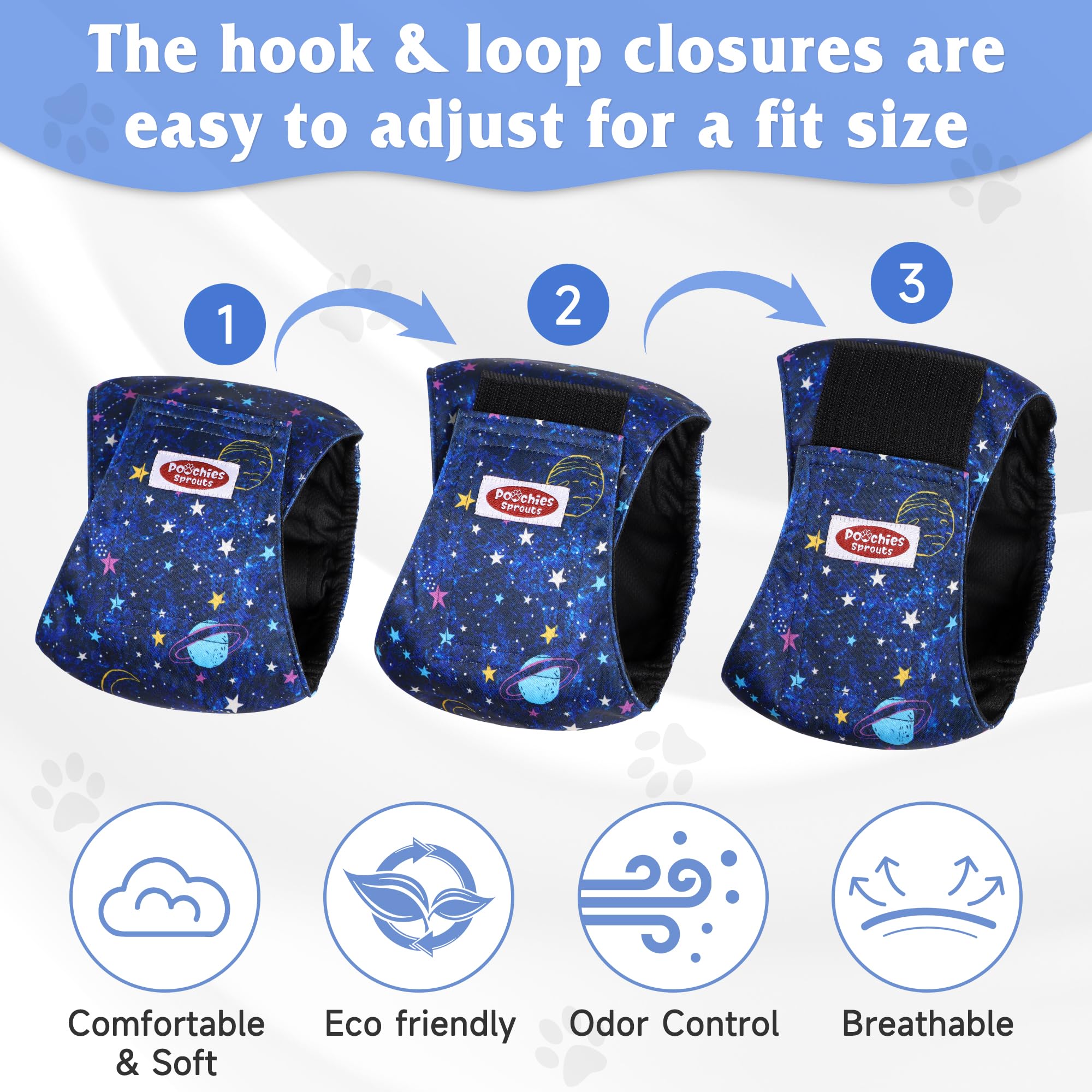 Poochies Sprouts Washable Belly Bands For Male Dogs (Pack Of 4), Reusable Diapers, Belly Wrap, Large