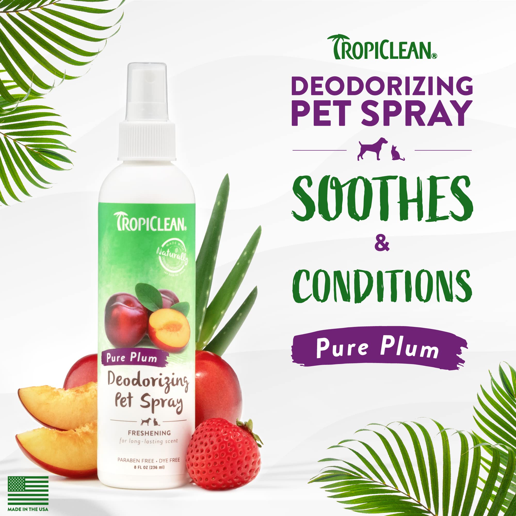 Tropiclean Dog Perfume, Long Lasting Plum Cologne, Deodorizing Spray For Smelly Dogs, After Bath Detangling Spray With Vitamin E