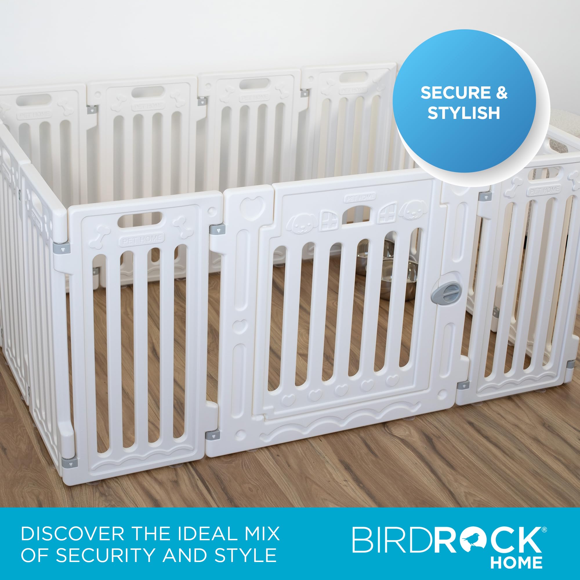 BIRDROCK HOME Dog Playpen w/Door, 12 Panel, 25.6in H | Strong Plastic, Non-Slip Puppy Playpen, Secure Pet Gate | Indoor Outdoor