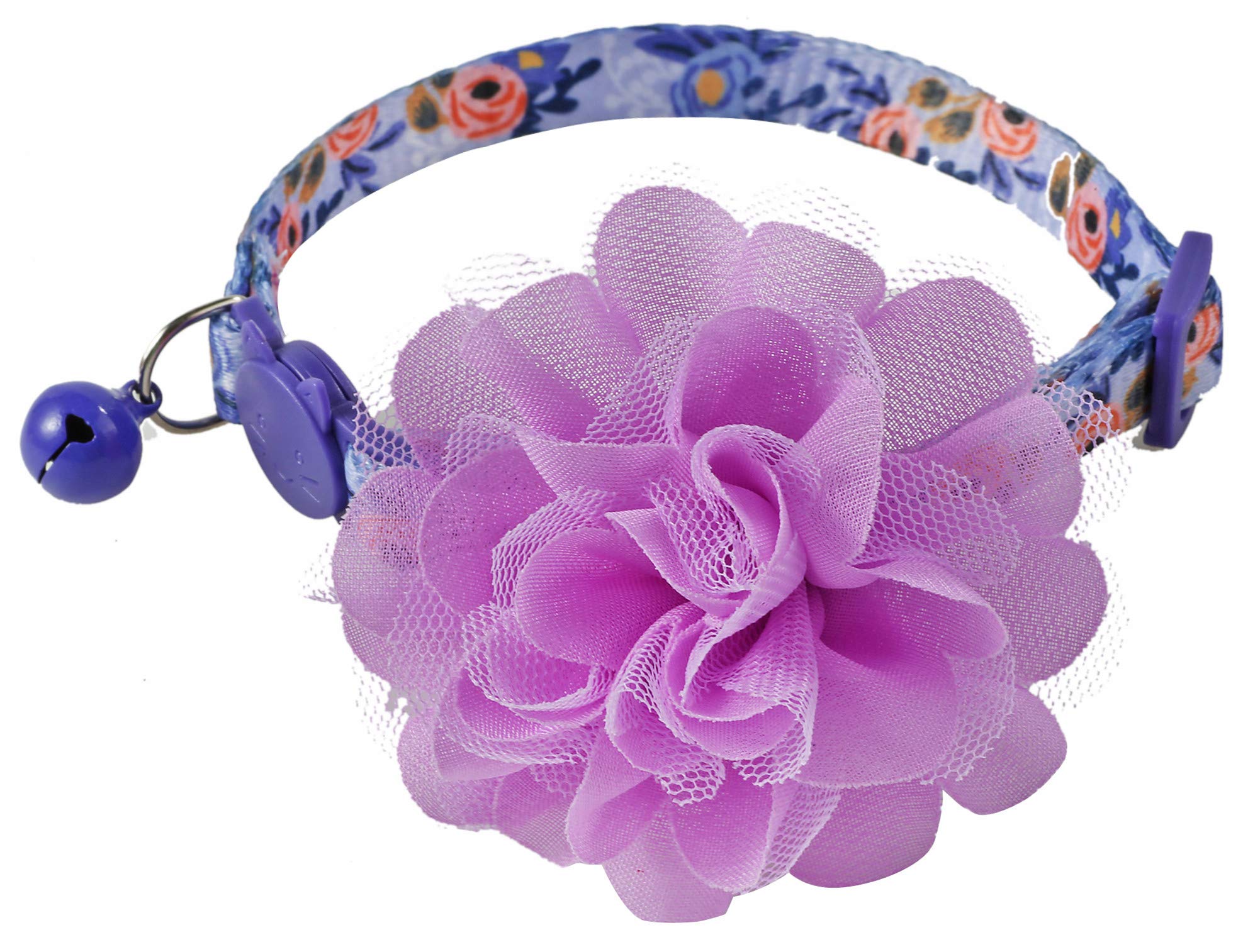 Boombone Floral Cat Collar With Removable Purple Flower Charm,Breakaway Small Dog Collar With Bell