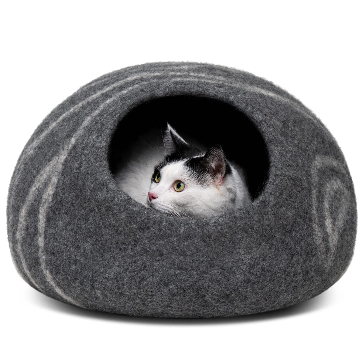 Meowfia Premium Felt Cat Bed Cave - Handmade 100% Merino Wool Bed For Cats And Kittens (Dark Shades) (Medium, Dark Grey)