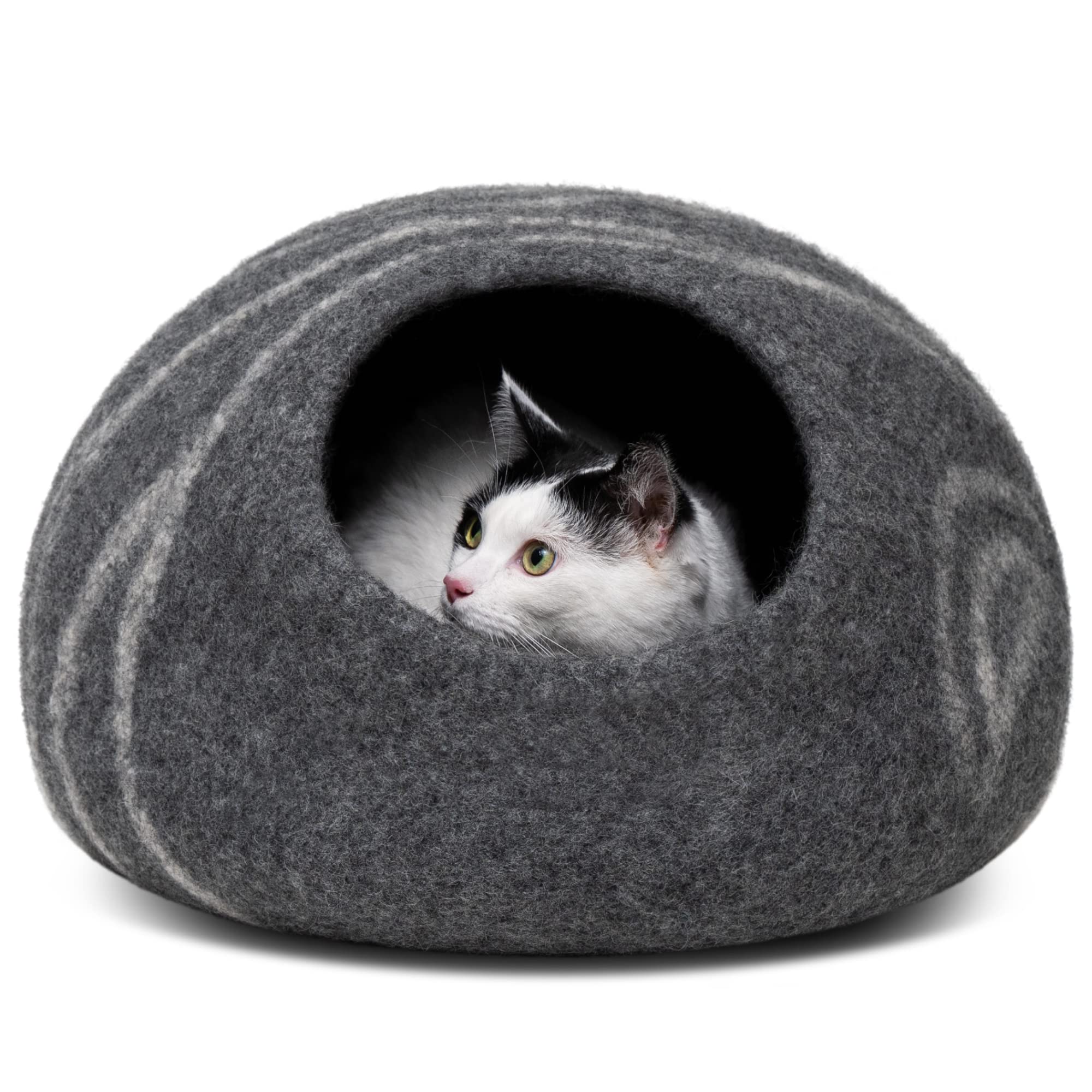 Meowfia Cat Cave - Premium Felt Cat Bed For Indoor Cats, Handmade 100% Merino Wool (Dark Shades) (Large, Dark Grey)