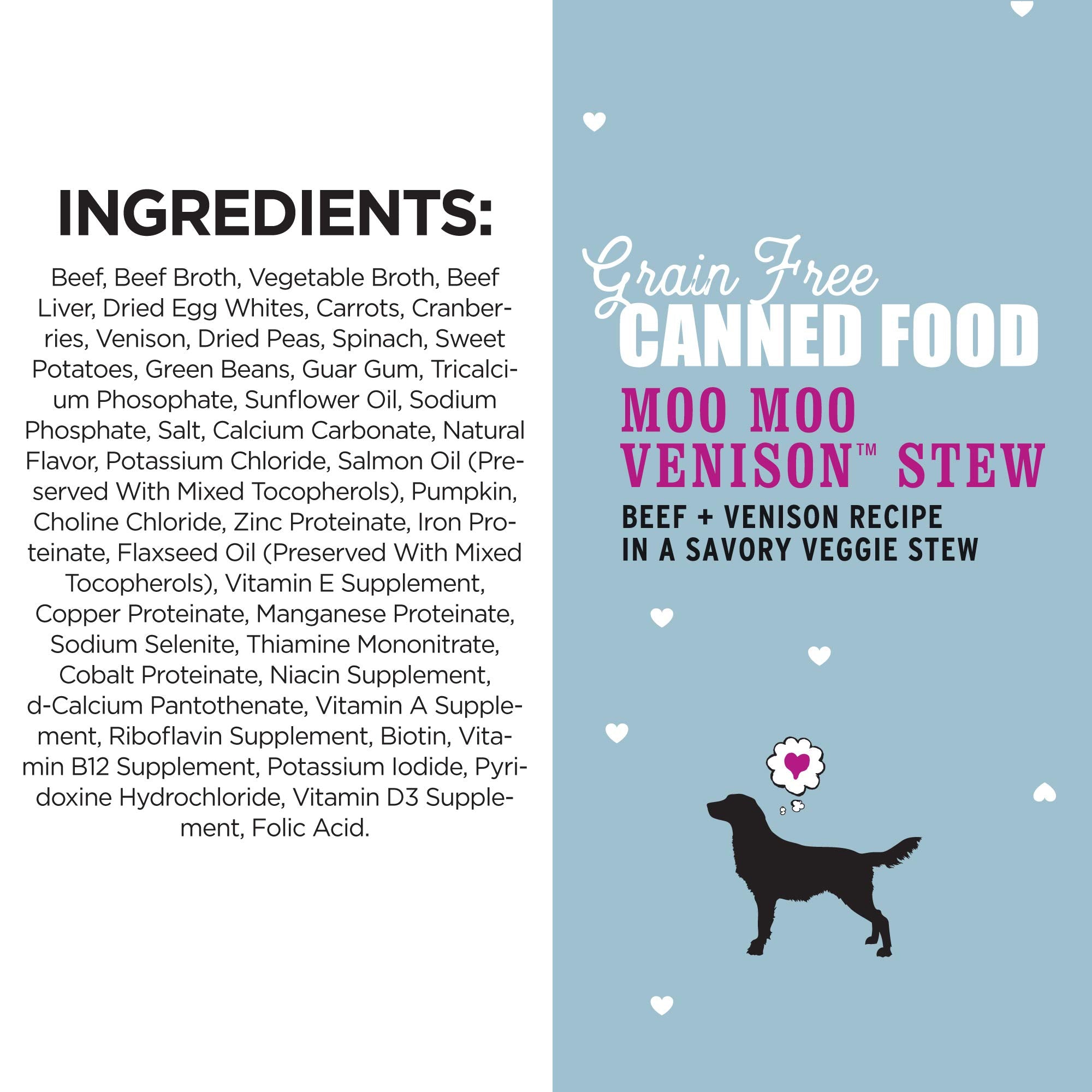 I AND LOVE AND YOU Wet Dog Food - Moo Moo Venison Stew - Beef + Venison Recipe, Grain Free, Filler Free 13oz can, 12pk
