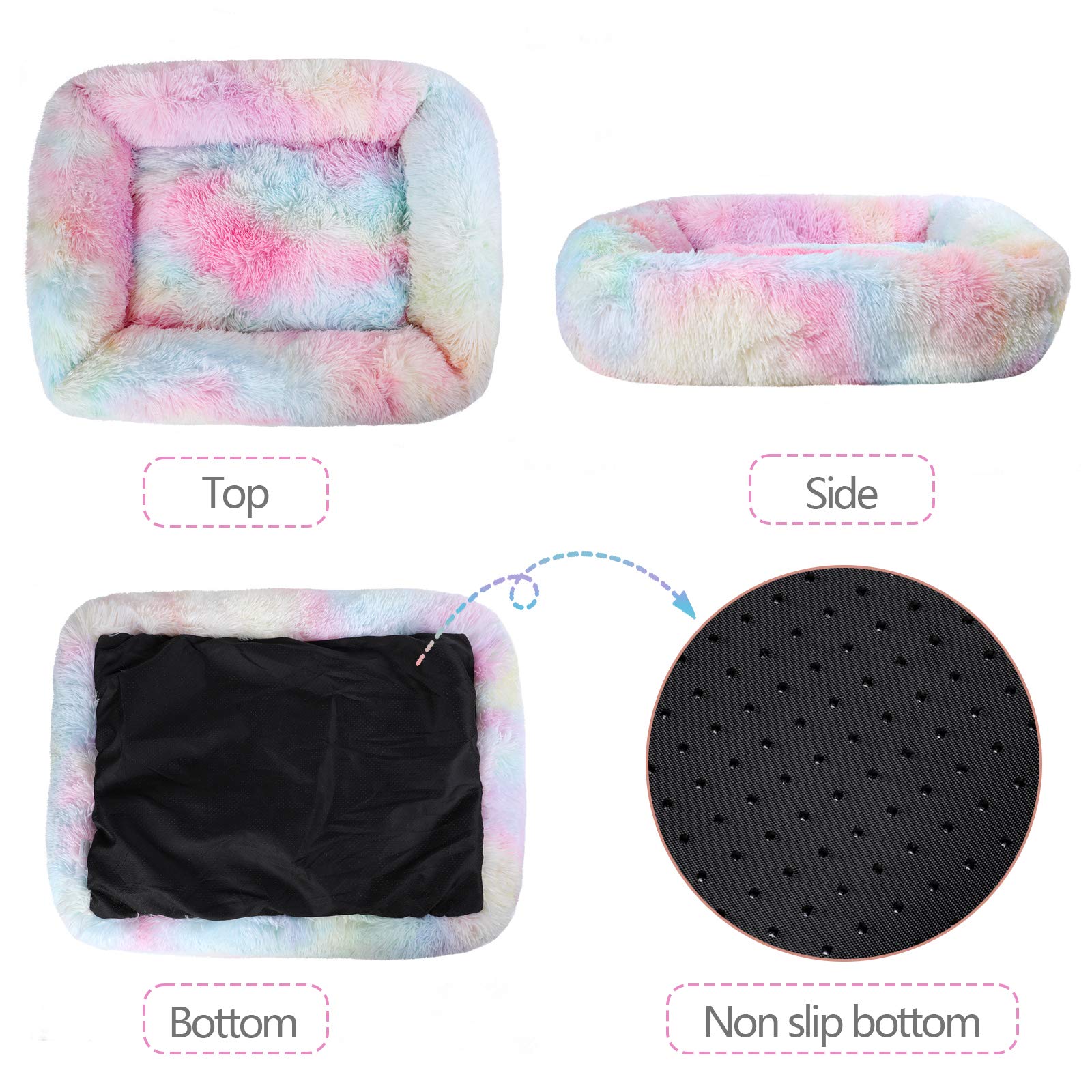 Lucky Monet Medium Dog Bed, 26'' X 22'', Calming Pet Bed With Sides, Washable, Rainbow