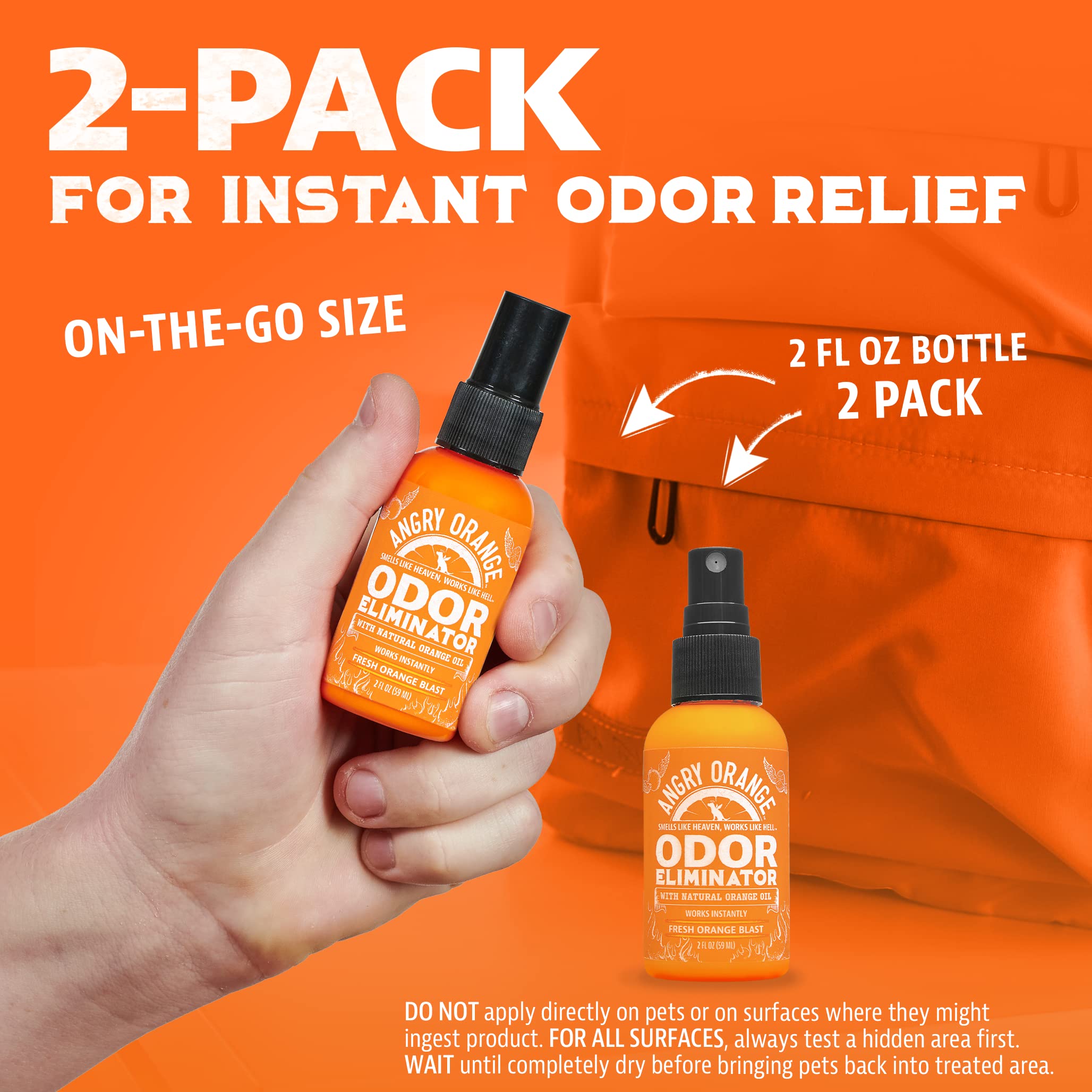 Angry Orange Pet Odor Eliminator Travel And Trial Size For Dog Urine - Citrus - 2 Oz - Portable 2 Pack