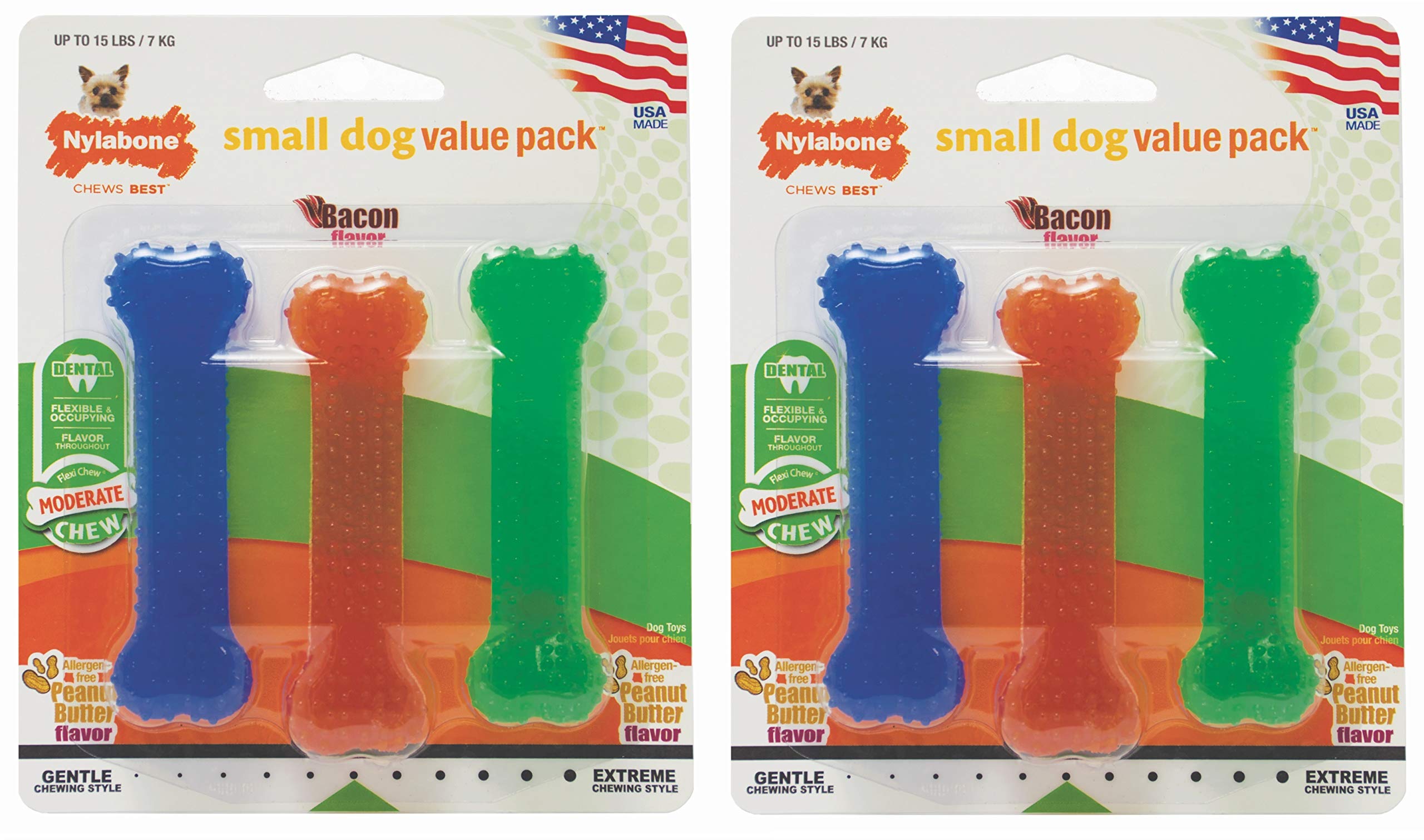 Nylabone Flexi Chew 2 Peanut Butter, 1 Bacon Petite 3Pk