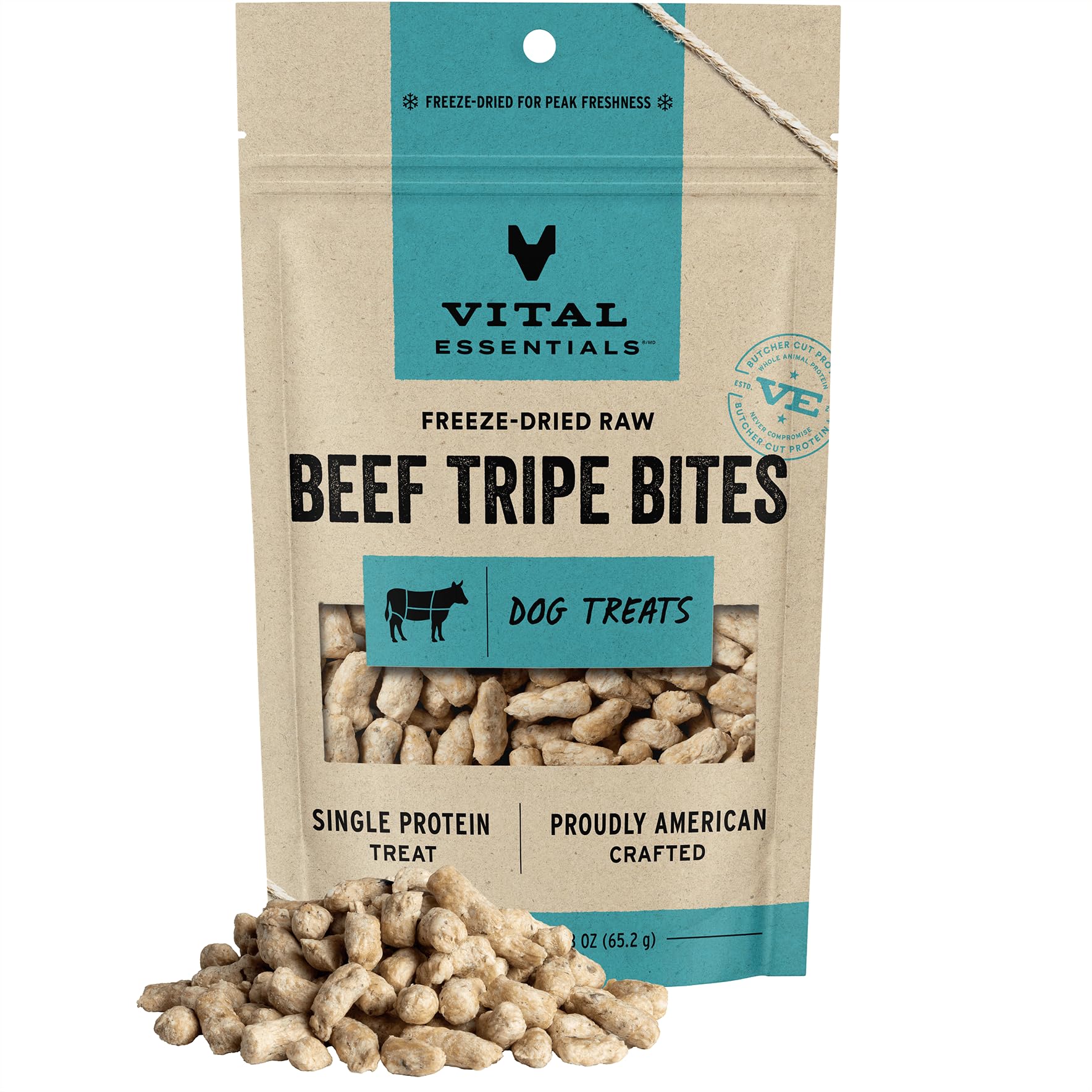 Vital Essentials Beef Tripe Bites Dog Treats, 2.3 oz | Freeze-Dried Raw | Single Protein | Premium Quality High Protein Training