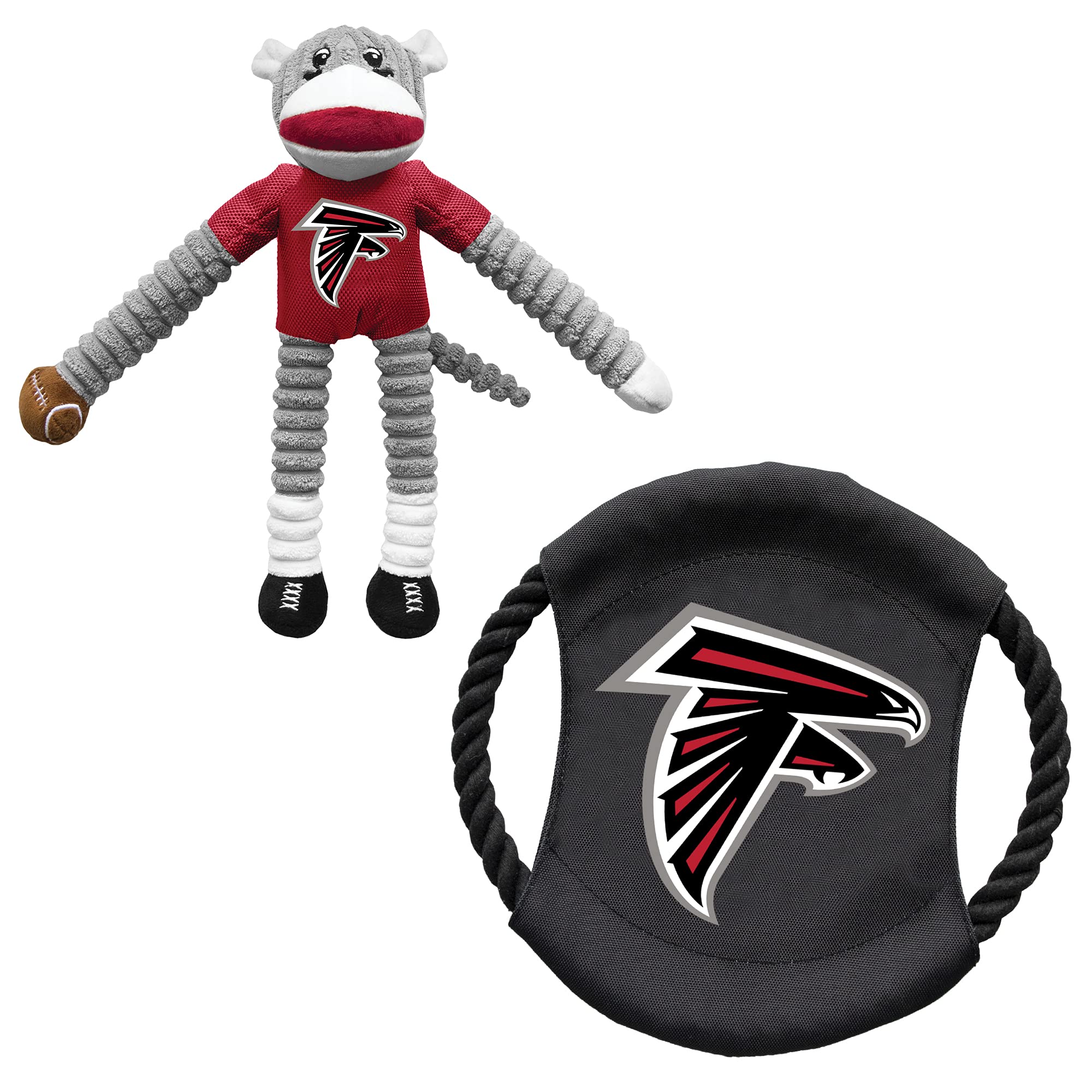 Littlearth NFL Atlanta Falcons Sock Monkey and Flying Disc Pet Toy Combo Set, Team Color, One Size