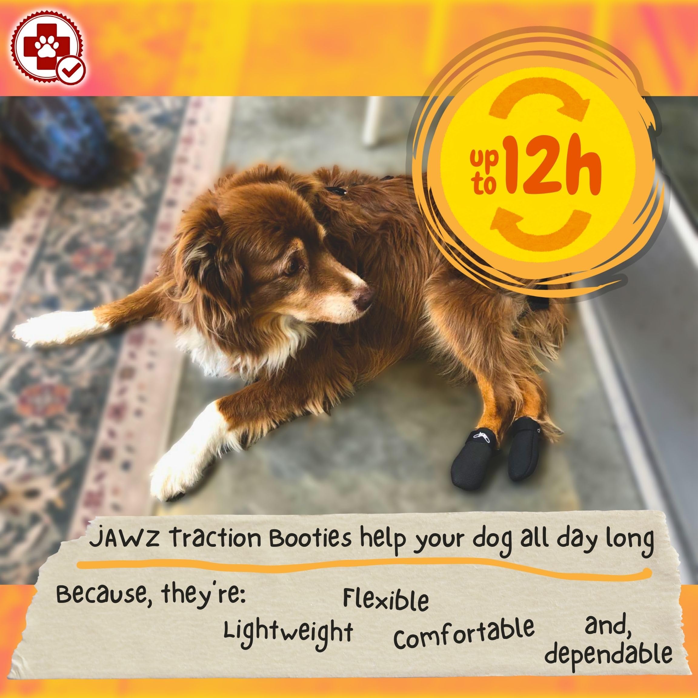 WALKABOUT JAWZ Traction Booties - Anti-Slip Dog & Cat Paw Protectors for Slippery Hardwood Floors, Lick Sores, Senior Pet Grip B