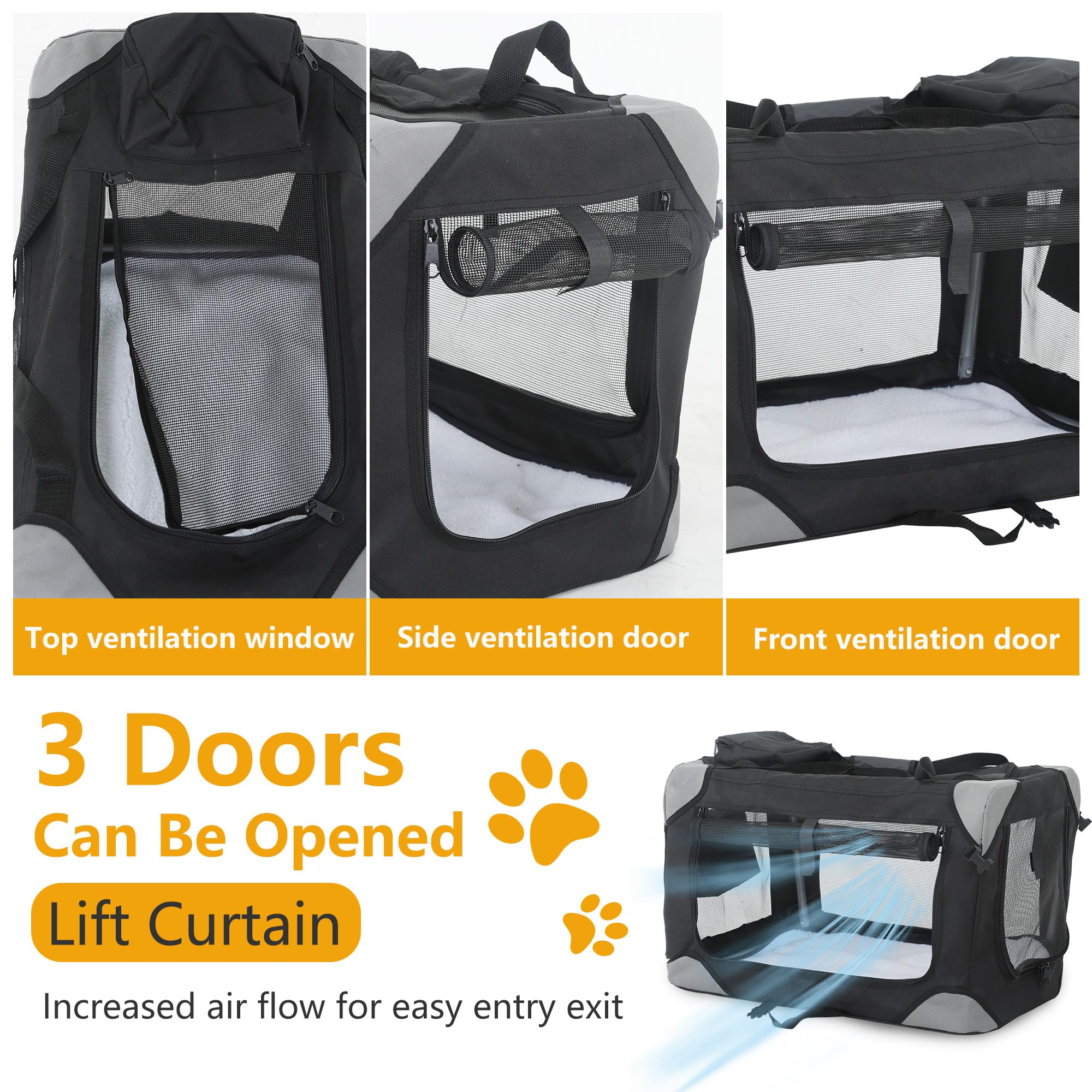 Bestpet 42 Inch Collapsible Dog Crate For Large Dogs, 3-Door Portable Folding Soft Dog Crate Dog Kennel Lightweight Foldable Tra