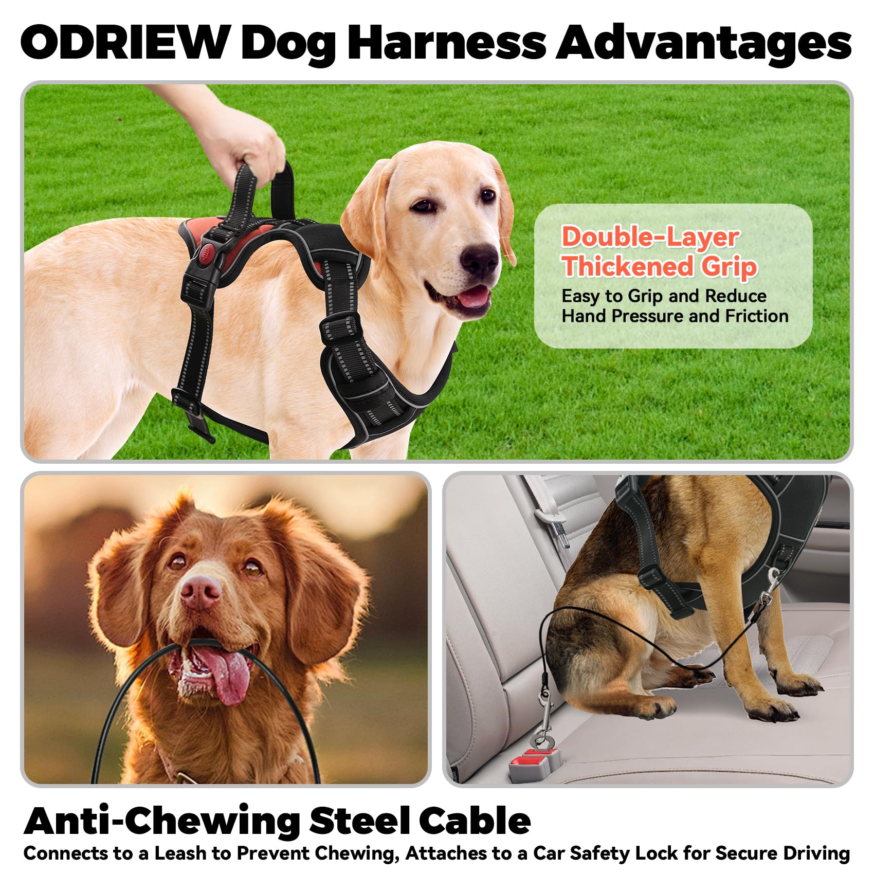No Pull Dog Harness For Large Dogs-Medium Dogs, Adjustable Reflective Oxford Material Vest, With Heavy Duty Dog Leash, Chew-Resi