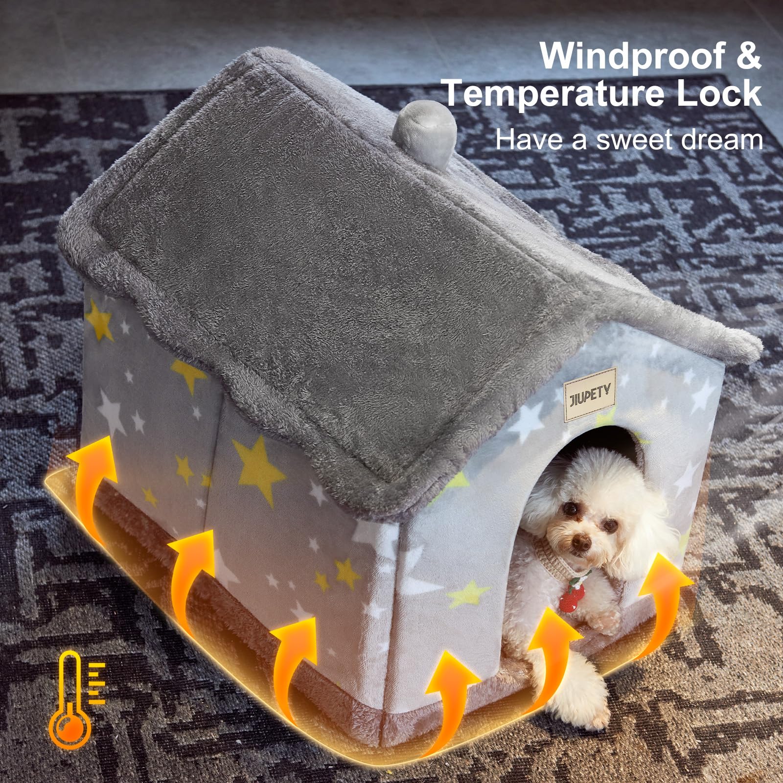 Jiupety Cute Small Dog House Indoor, Foldable House Kennel Bed Mat with Cushion, L Size Dog Tent Up to 30 lbs, Dog Cave Bed with