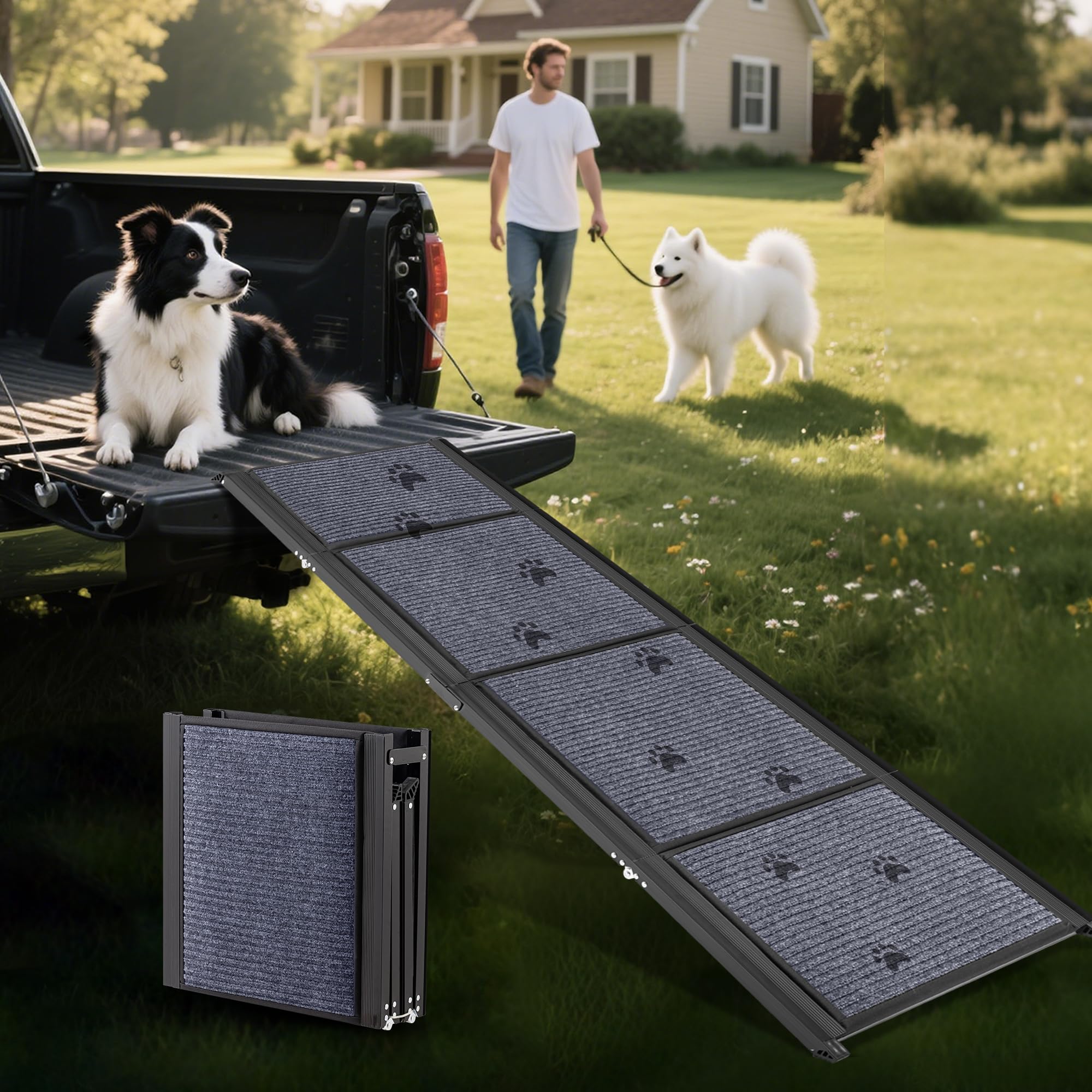 COSIEST Dog Ramp for Car, 63 L x 17.3 W Folding Pet Ramp for Large Dogs Up to 250LBS, Portable Dog Steps with Non-Slip Surface f