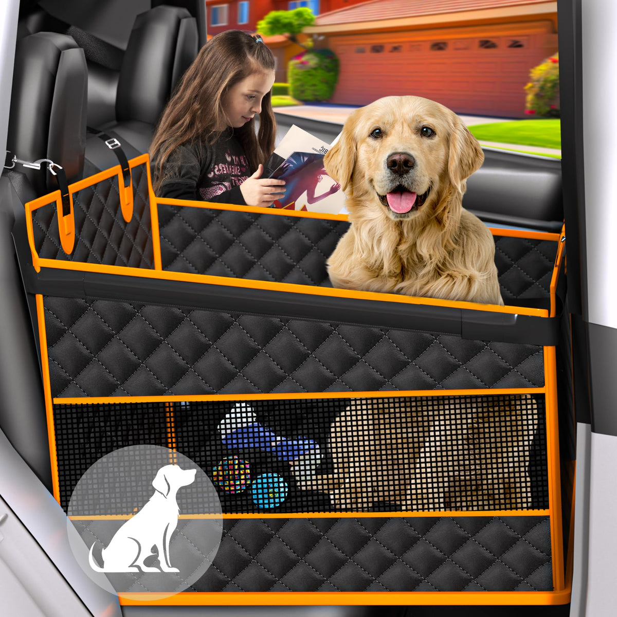 Epn Dog Car Seat For Large Dogs, Foldable Pet Car Seat With Waterproof Oxford Fabric, Non-Slip Bottom, Reinforced Support & Stor