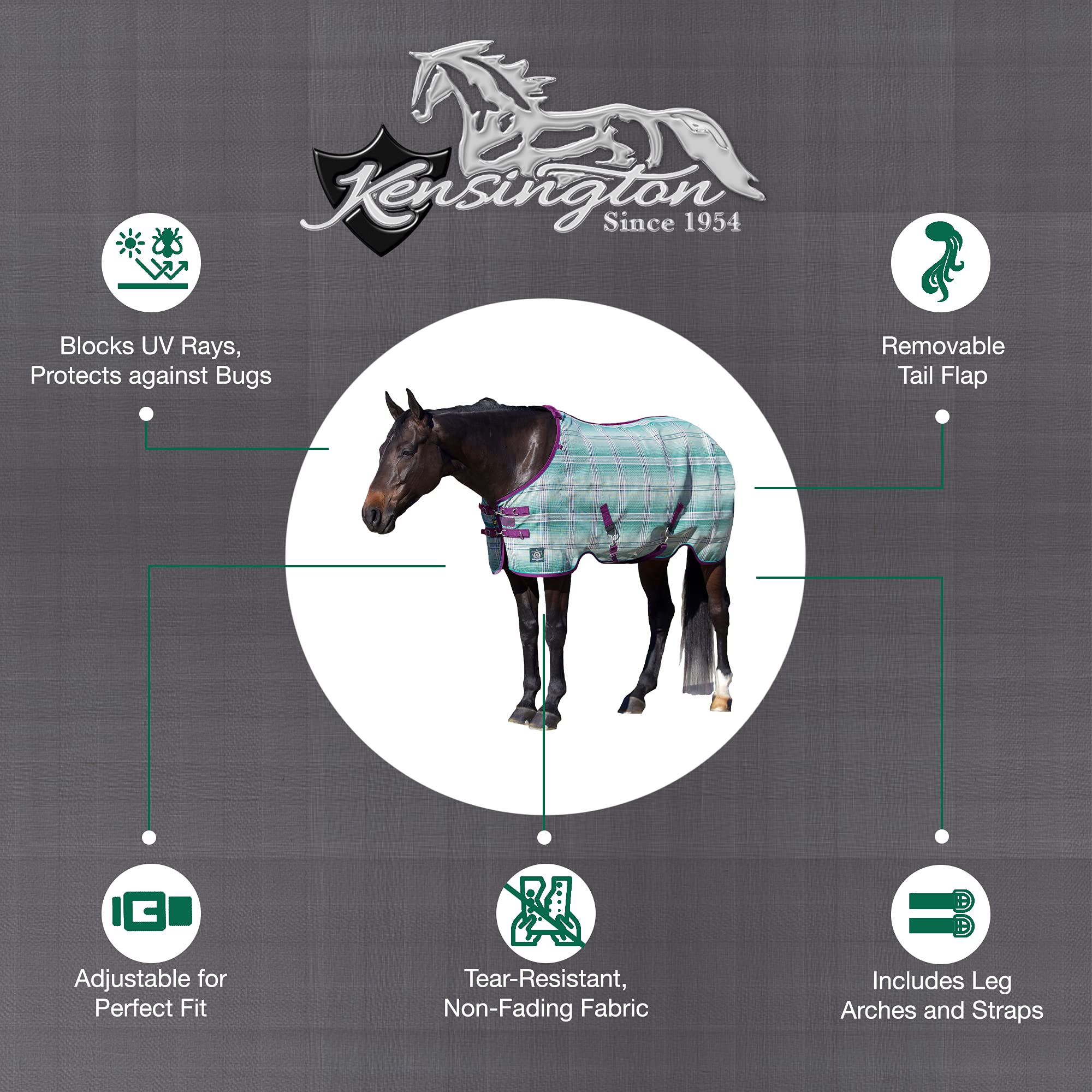 Kensington Breathable And Uv Protective Sheet Surefit All Season Protection For Horse - 72'', Imperial Jade