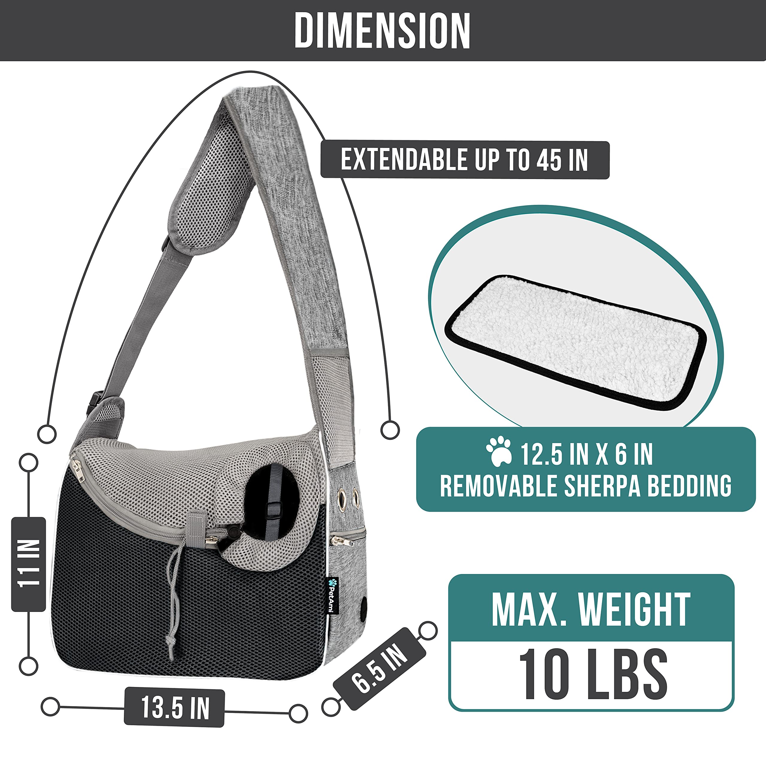 PetAmi Small Dog Sling Carrier, Soft-Sided Crossbody Puppy Carrying Purse Bag, Adjustable Sling Pet Pouch to Wear Medium Dog Cat