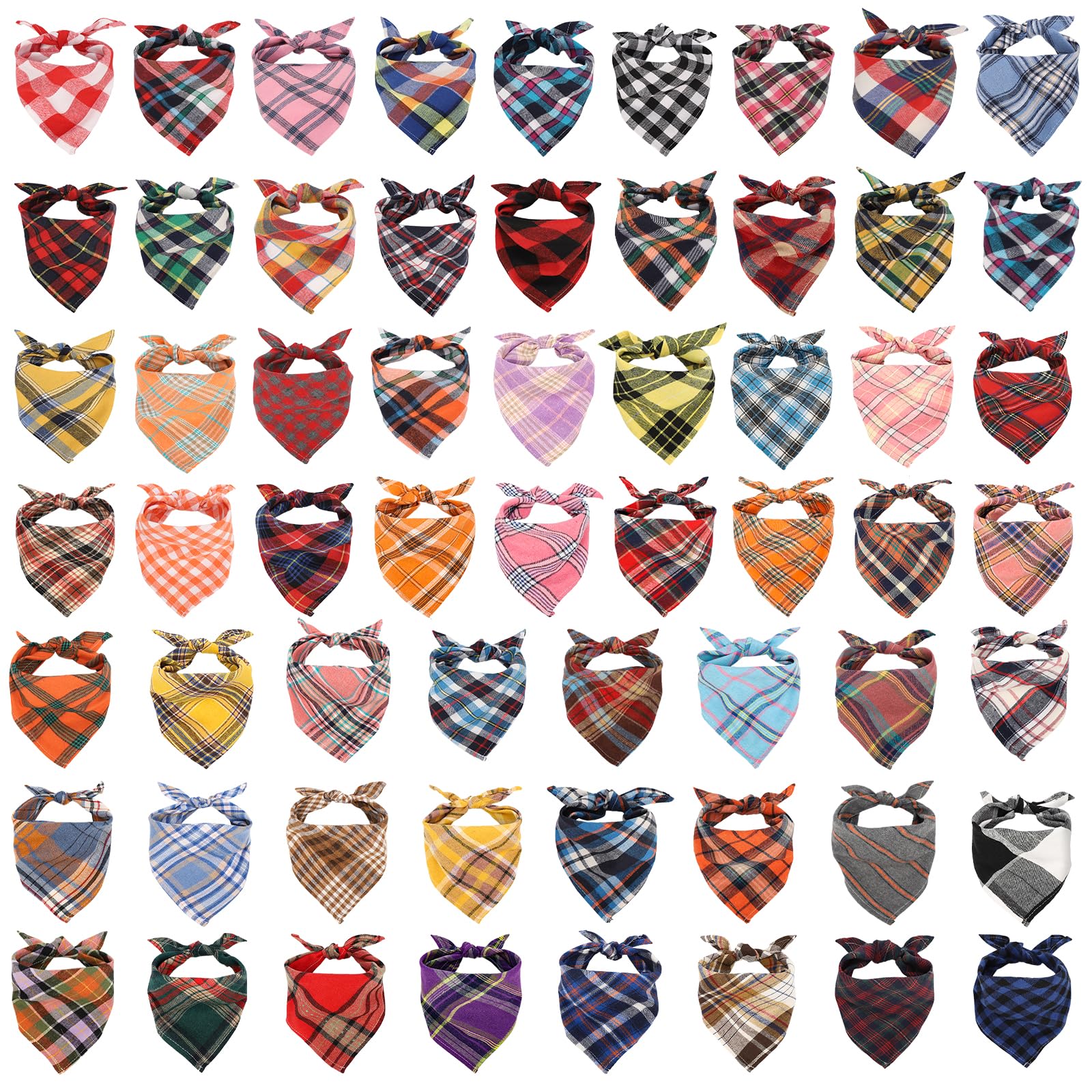 Segarty 60 Pack Triangle Plaid Bibs, 22.8''X15.7'' Pet Scarf Washable Dog Bandanas Accessories Bulk For Small Medium Dogs Cats L