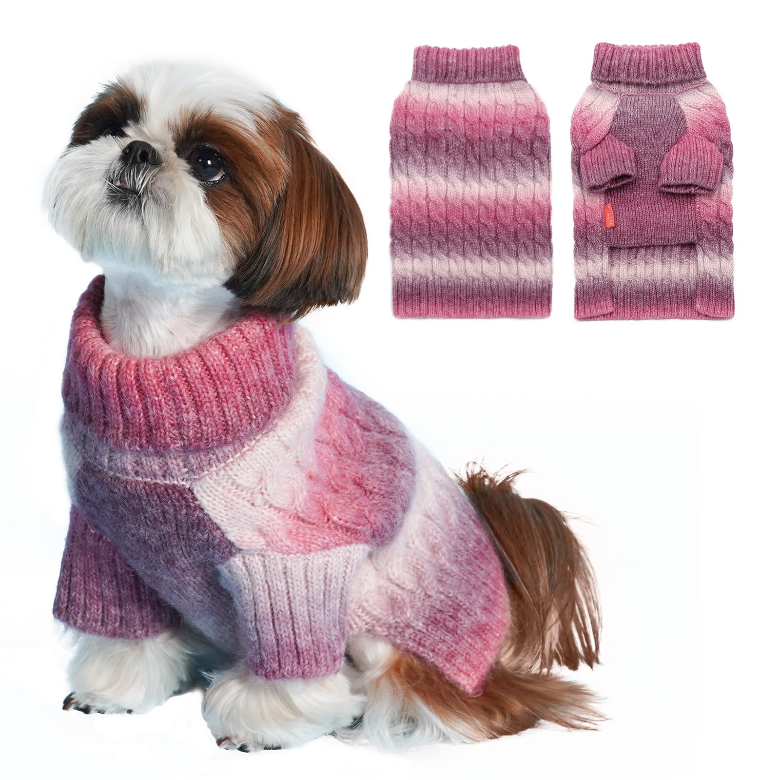 Kyeese Dog Sweater Cable Knit Thick Fuzzy Dog Knitwear Turtleneck Warm With Sleeves Dogs Clothes Gradient Color, Purple, Xlarge