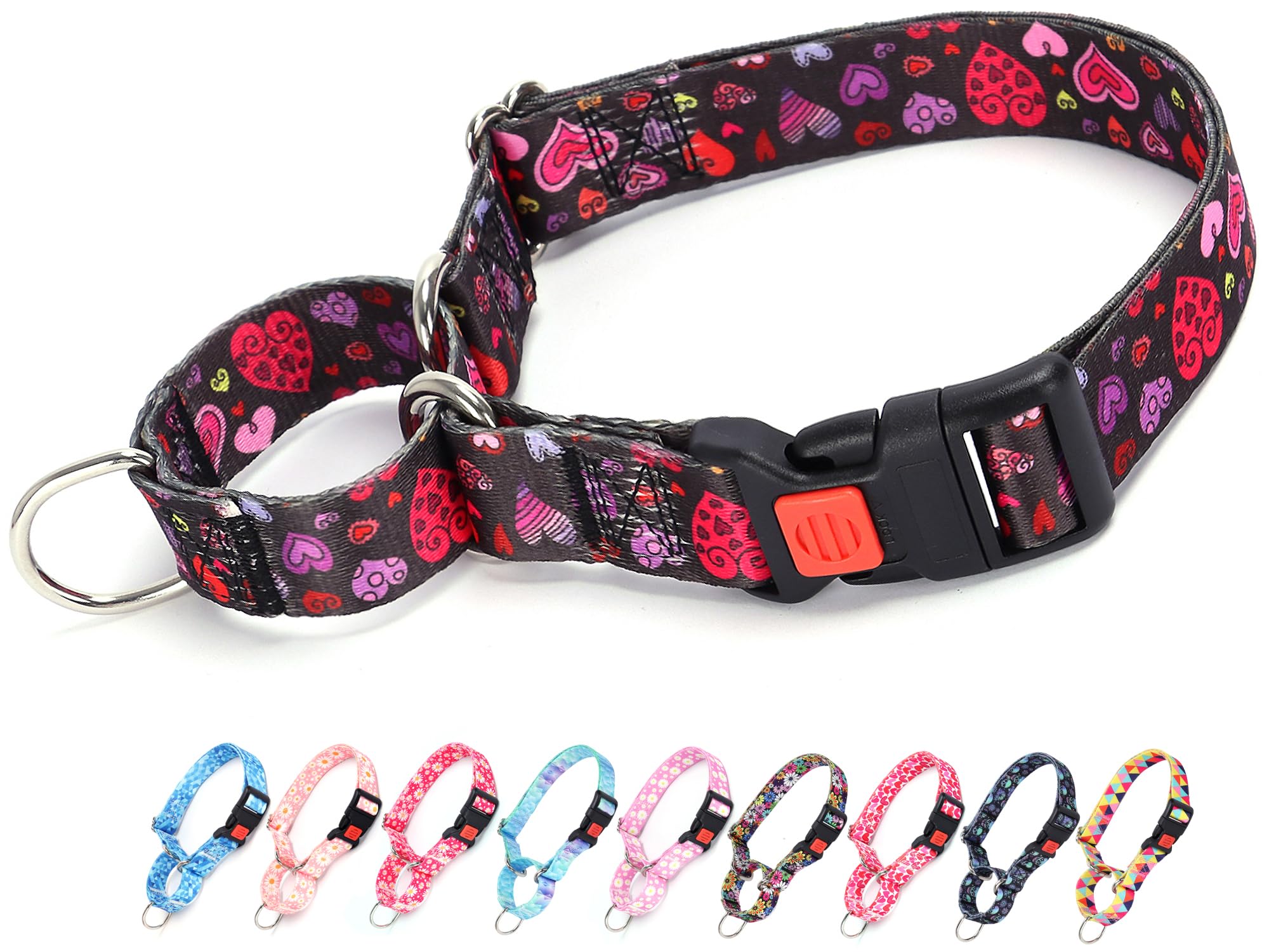 Martingale Collar For Dogs, Girl Dog Collar With Love Heart Design For Small Medium Large Dogs, Adjustable Safety Buckle Dog Col