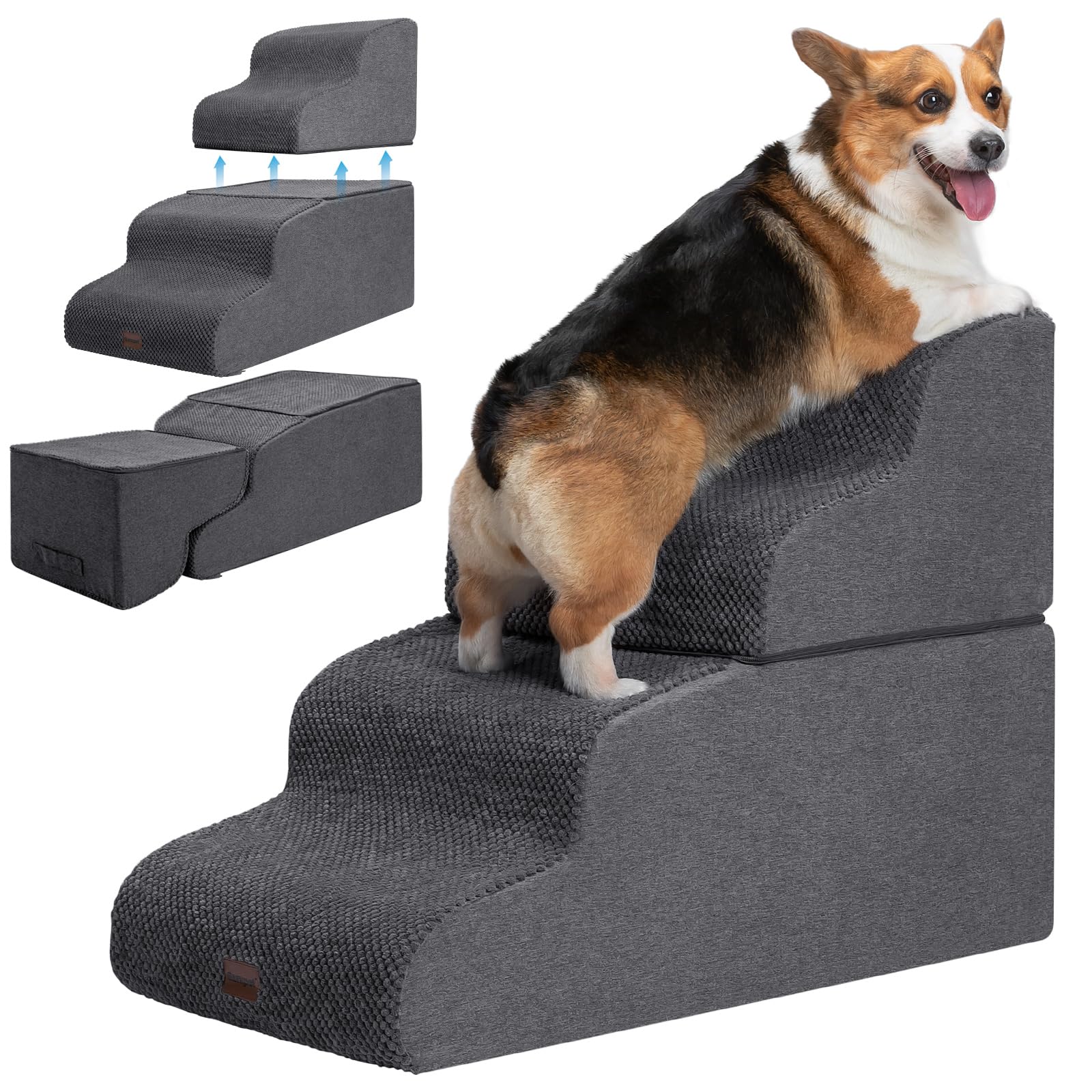 Garnpet Dog Stairs For High Beds, 4-Step Dog Steps For Small Dogs And Cats, Foldable Pet Stairs For High Bed Climbing, Non-Slip 