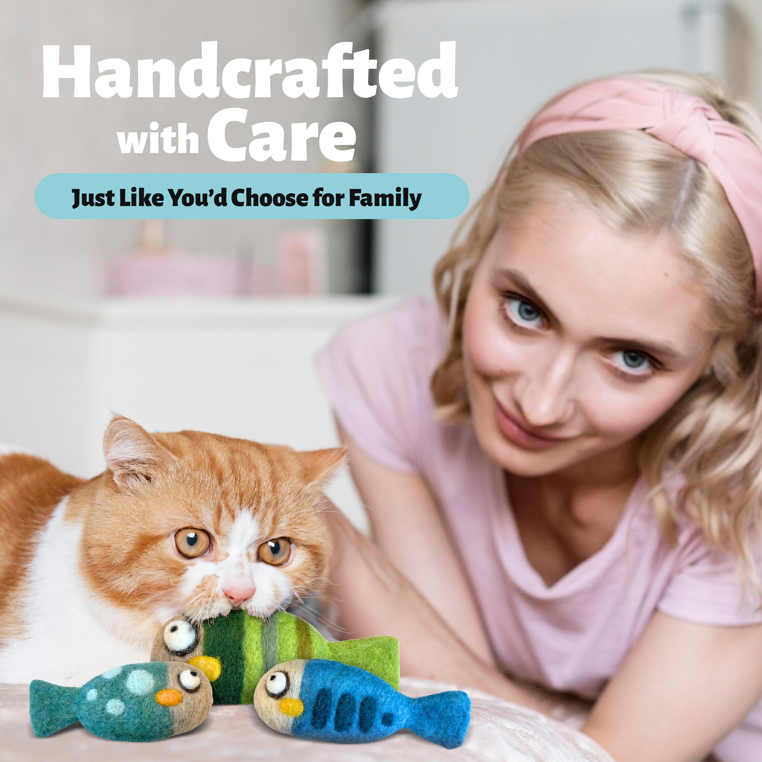 Woolbuddy ???????????? ?????????????? ?????? ?????? ?????????????????? Diy Cat Toys Set (3-Pack) - Handmade Felted Fish, Wool Fe