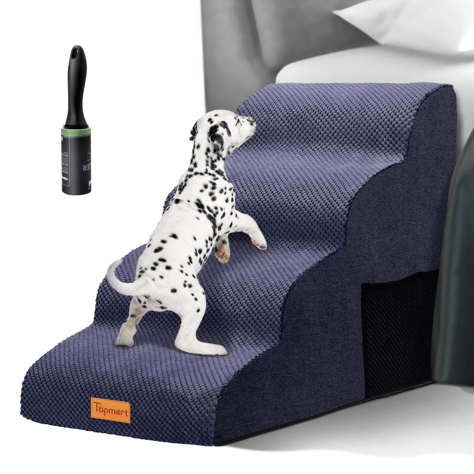 Topmart High Density Foam Dog Steps 4 Tiers,Extra Wide Deep Pet Steps,Non-Slip Pet Stairs,Dog Ramp For Bed,Soft Foam Dog Ladder,Best For Older Dogs Injured,Older Pets,Cats With Joint Pain