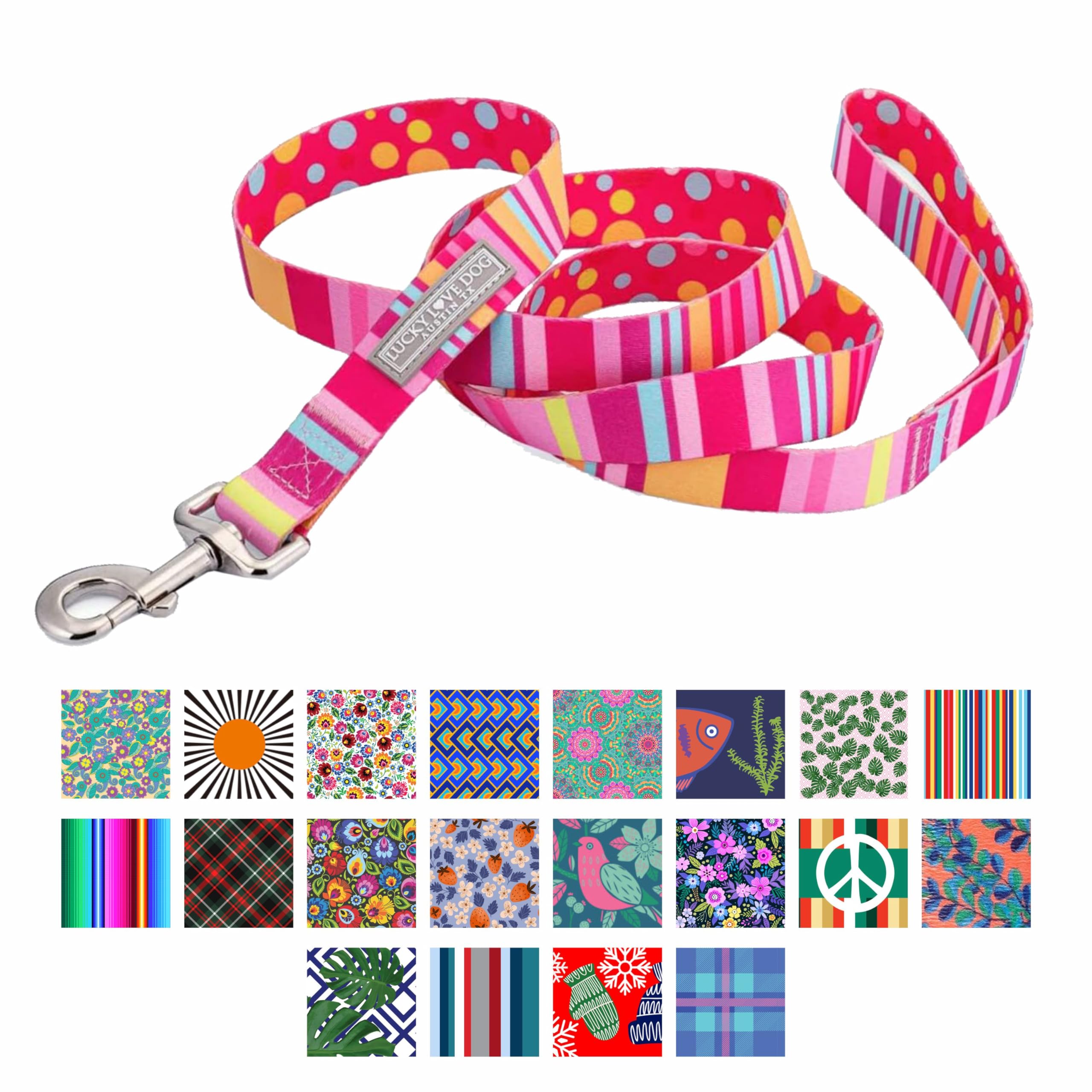 Lucky Love Dog Leash - Colorful Stripes, Pink, Blue - Cute Female Dog Leash - Small, Molly