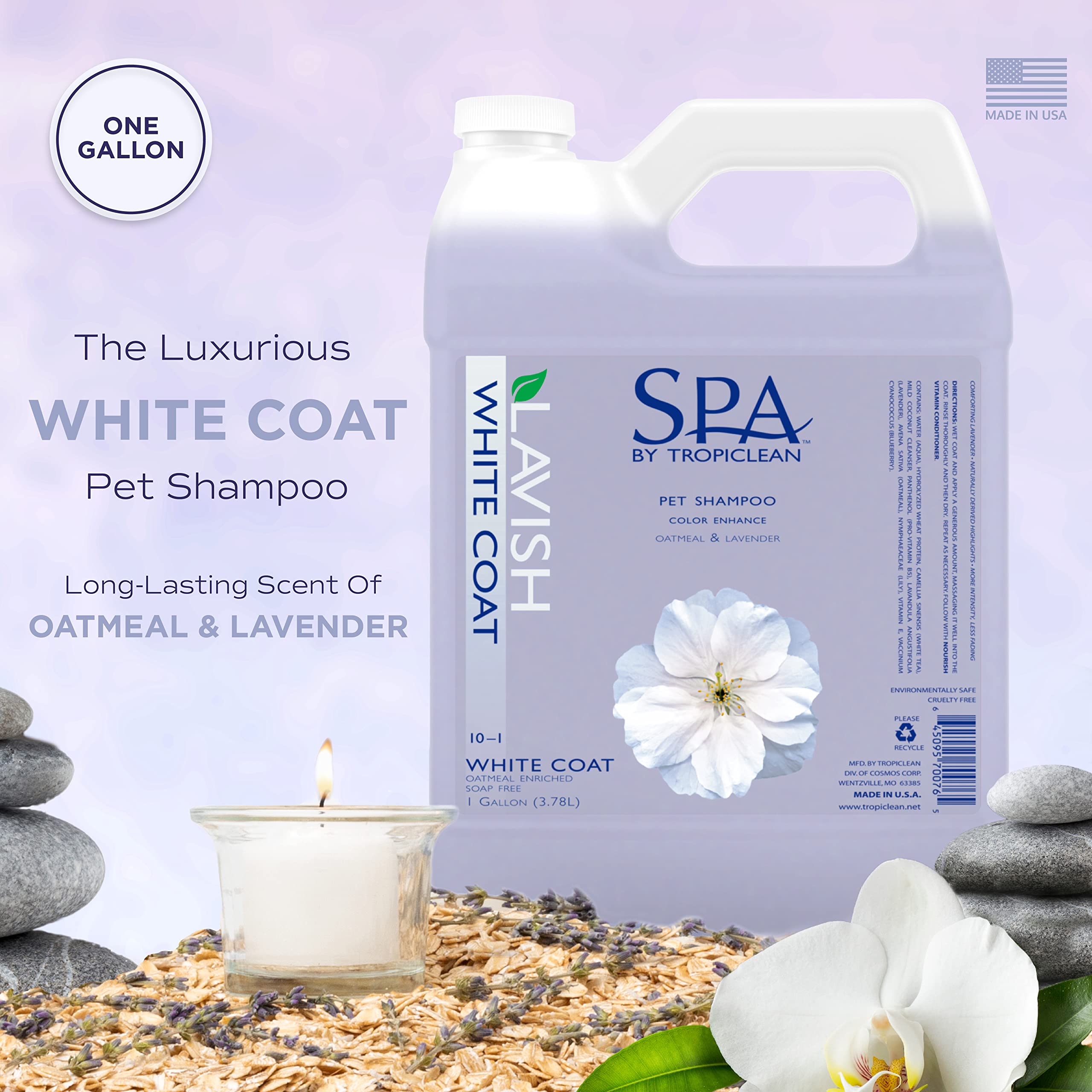 Tropiclean Spa Lavish Dog Shampoo | Dog Whitening Shampoo For White Coats & All Other Coat Types | Naturally Derived Salon Grade