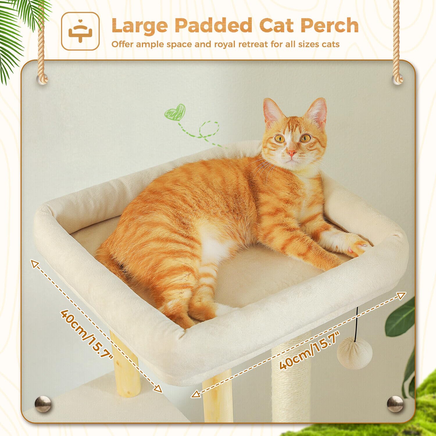 Pawz Road Large Cat Tree, 53 Inches Modern Wooden Cat Tower For Indoor Large Cats, Multi-Level Cat Condos With Long Scratching P