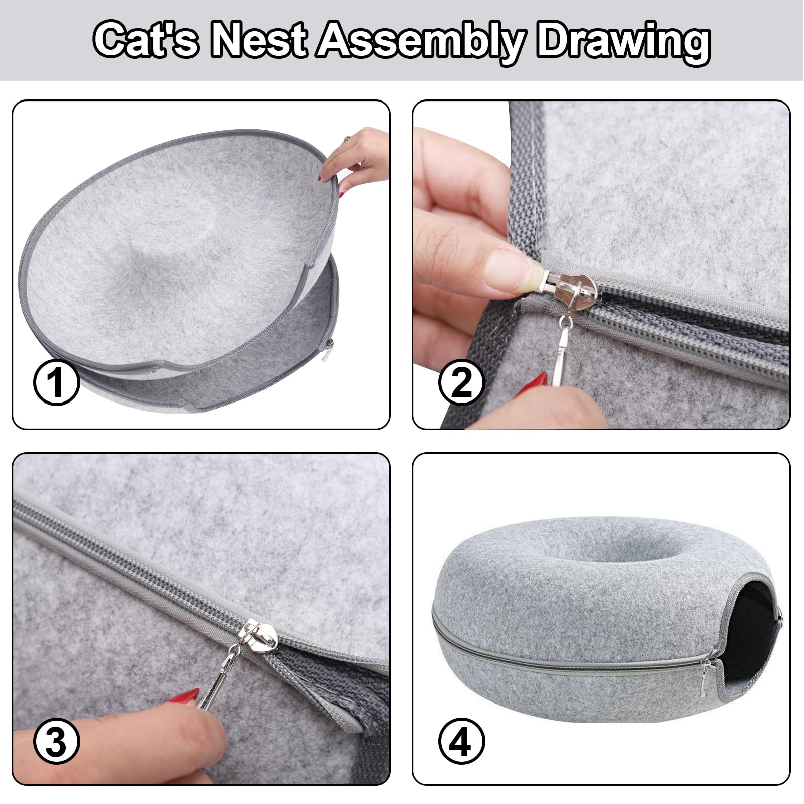 Bininl Cat Tunnel,Peekaboo Cave Bed For Indoor Cats,Donut For Pet House,Detachable Round Felt & Washable Interior Cat Play Tunne