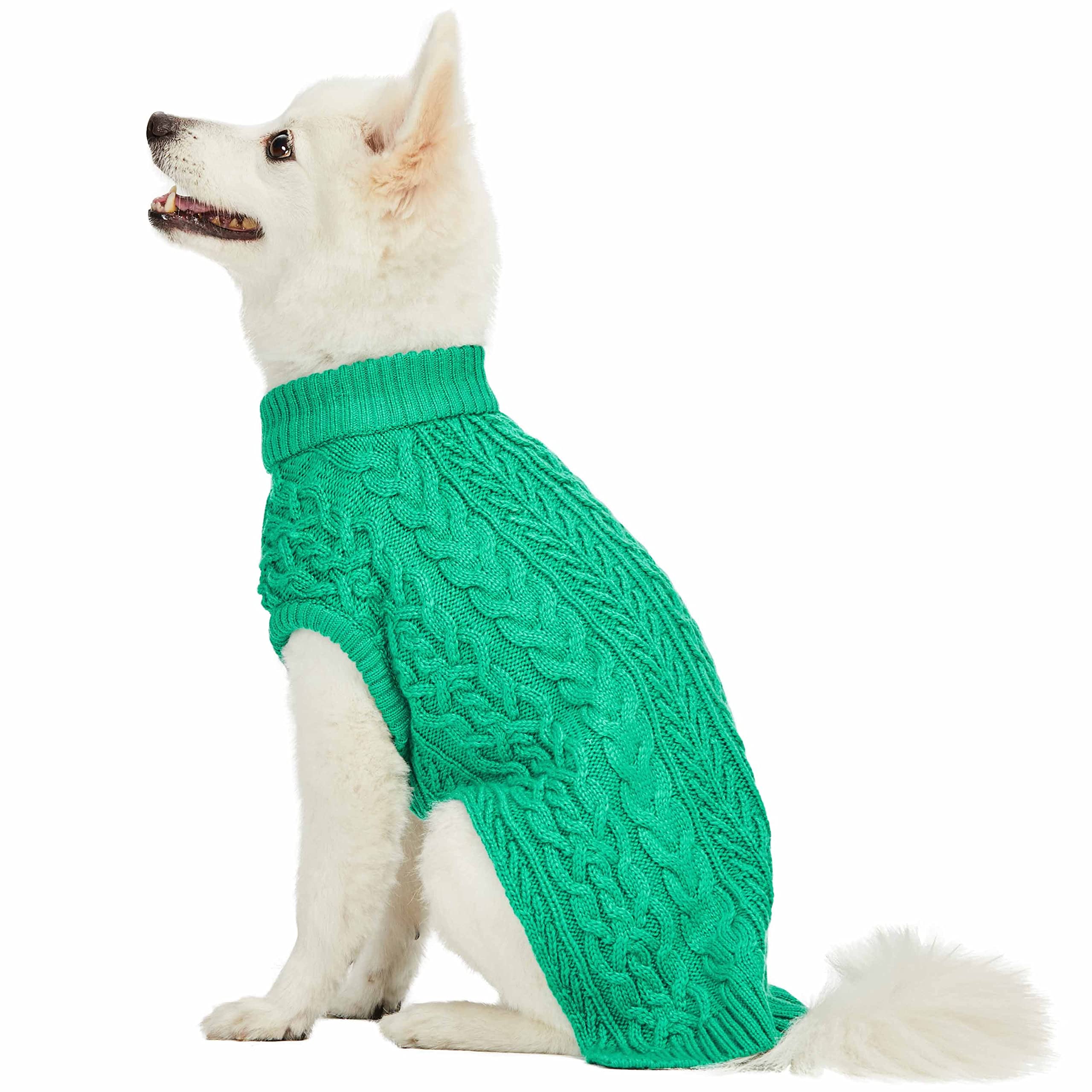Blueberry Pet Classic Dog Sweater Wool Blend Cable Knit Pullover Crewneck Winter Clothes In Emerald, Back Length 20', Large Warm Coat For Pet