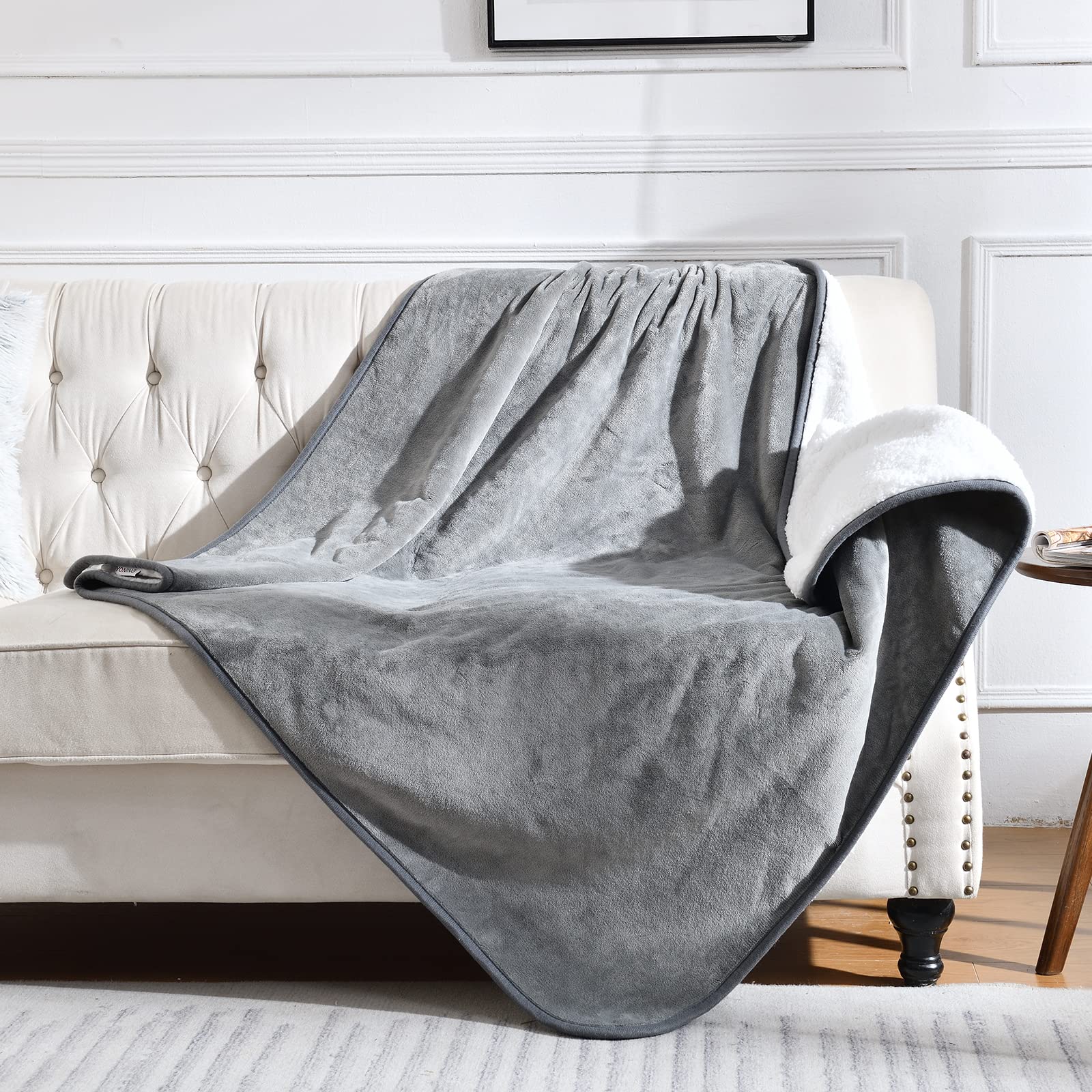 Yaning Waterproof Blanket For Bed Couch Sofa, Soft Liquid Pee Proof Pet Blanket For Dog Puppy Cat, Reversible Sherpa Fleece Furniture Protector (Grey, 50X60 Inches)