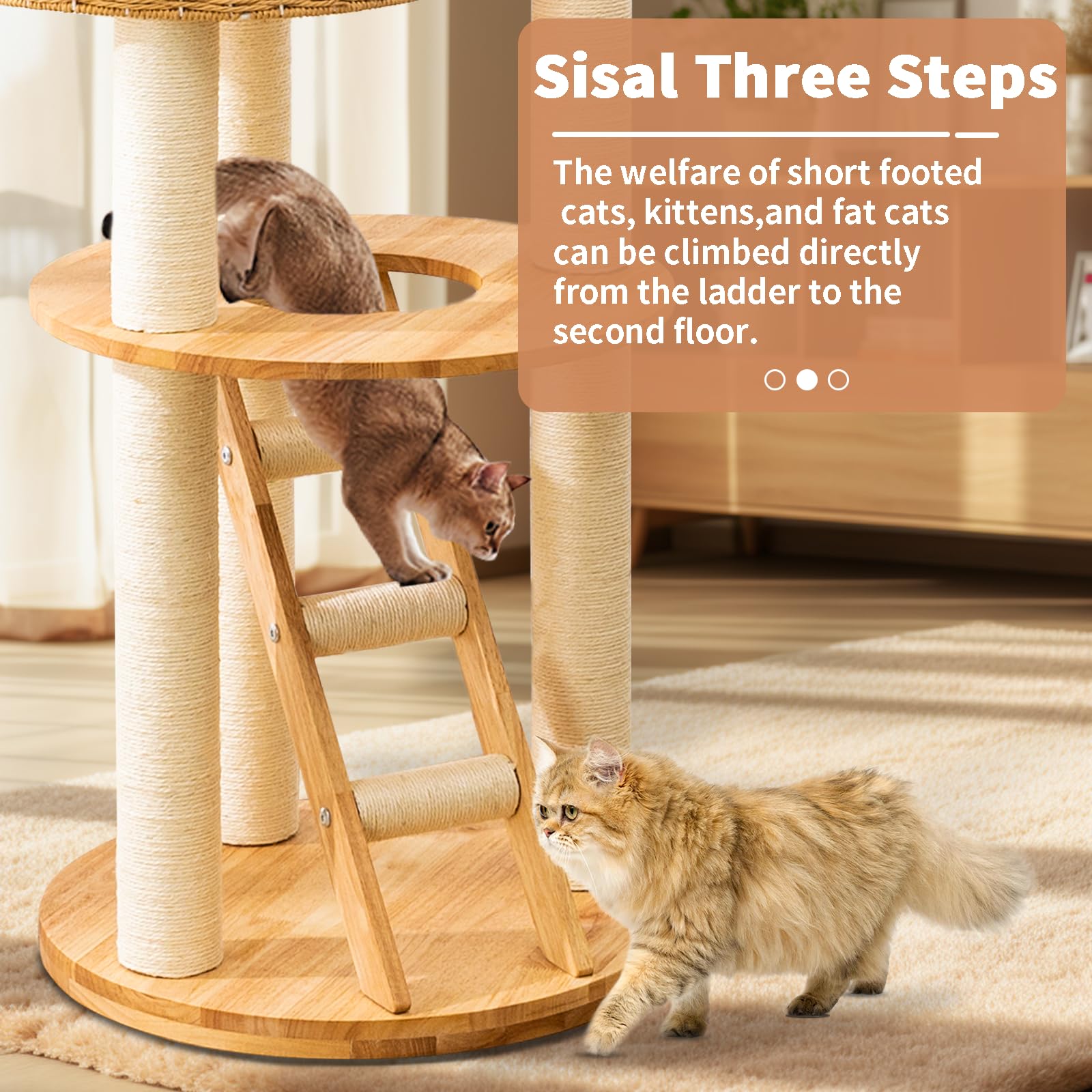 Big Modern Design Cat Tree Tower, Cat Tower Sisal-Covered Scratching Posts For Indoor Cats, Natural Oak Wood Cat Tree For Large