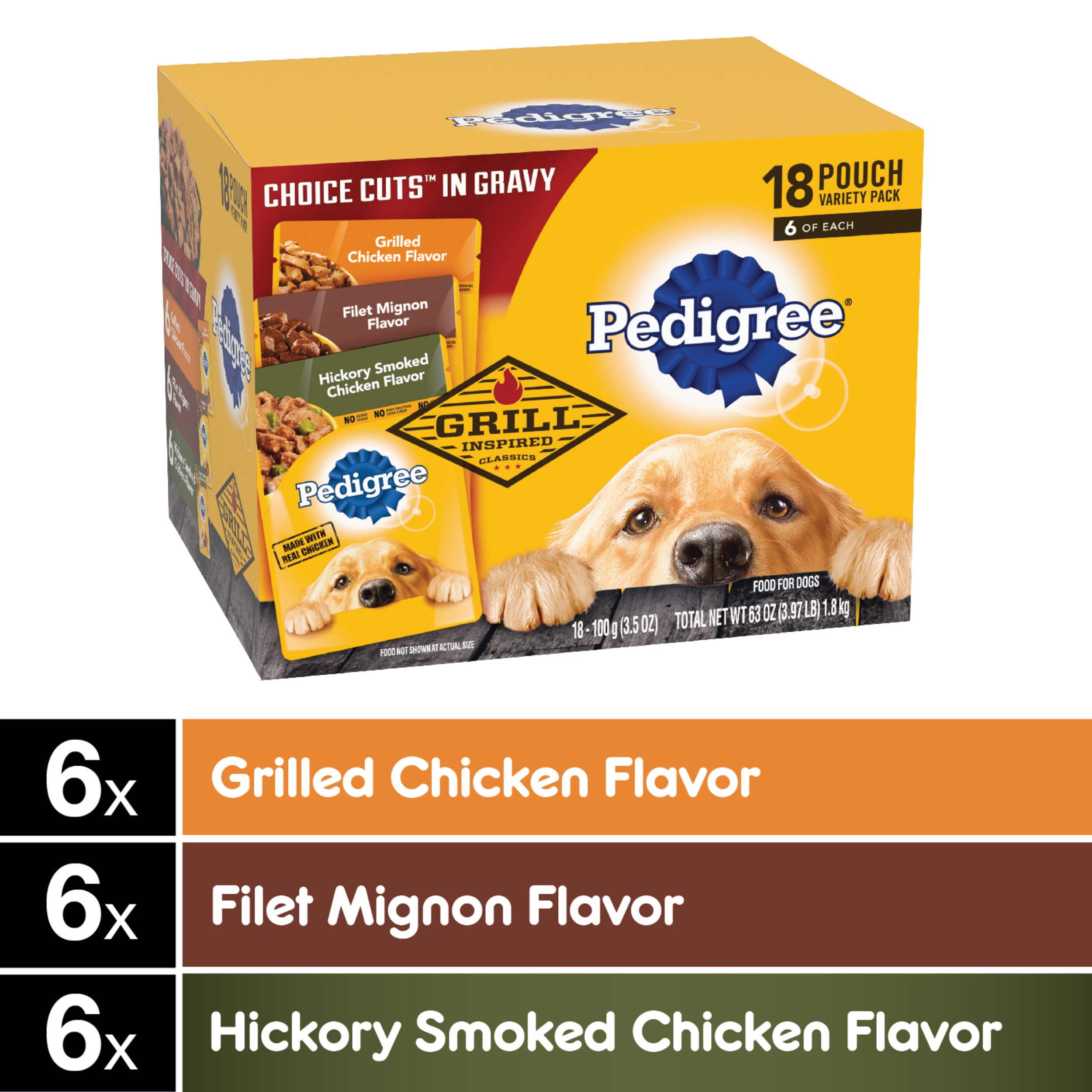 Pedigree Choice Cuts In Gravy Adult Soft Wet Dog Food 18-Count Variety Pack, 3.5 oz Pouches