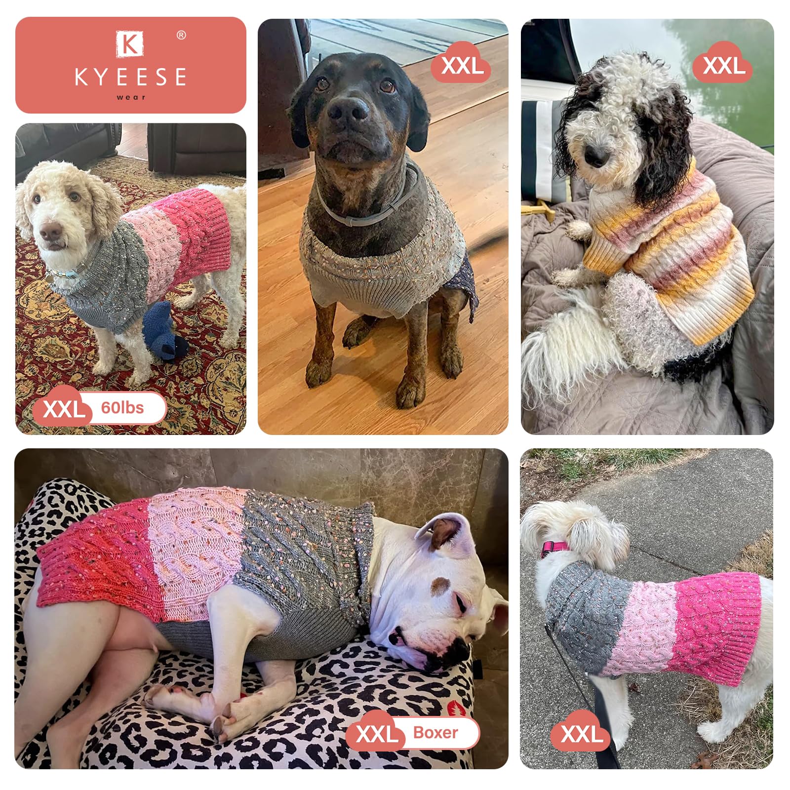Kyeese Dog Sweater Color Block Dog Sweaters For Medium Dogs Boy With Fuzzy Thread Knitted Turtleneck Dog Sweater For Medium Dogs