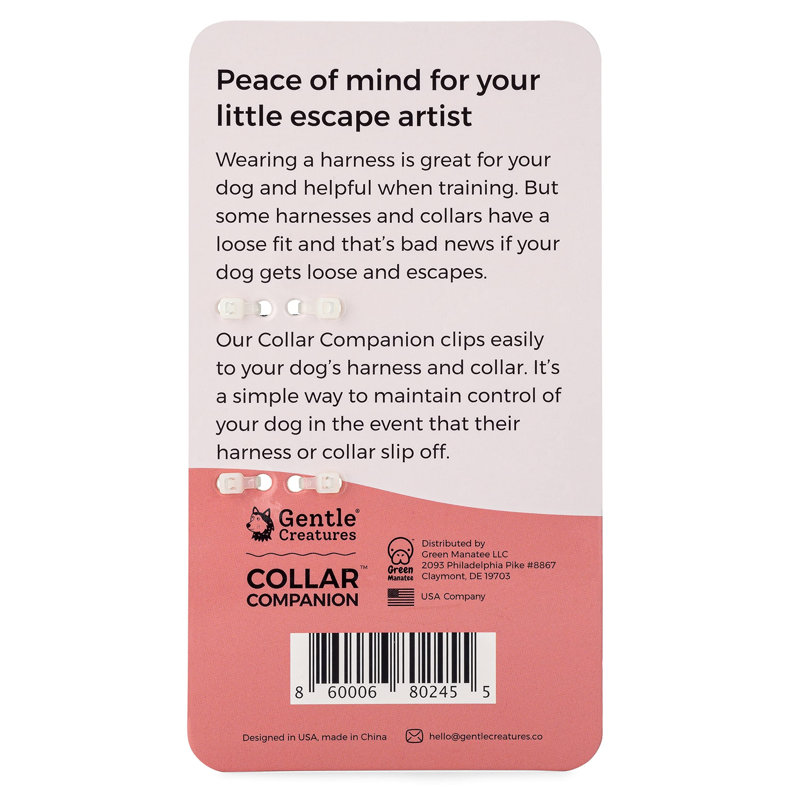 Gentle Creatures Collar Companion - Mini To Small Dogs Collar Backup Clip For Dog Harness, Prong Collar, Pinch Collar, Gentle Le