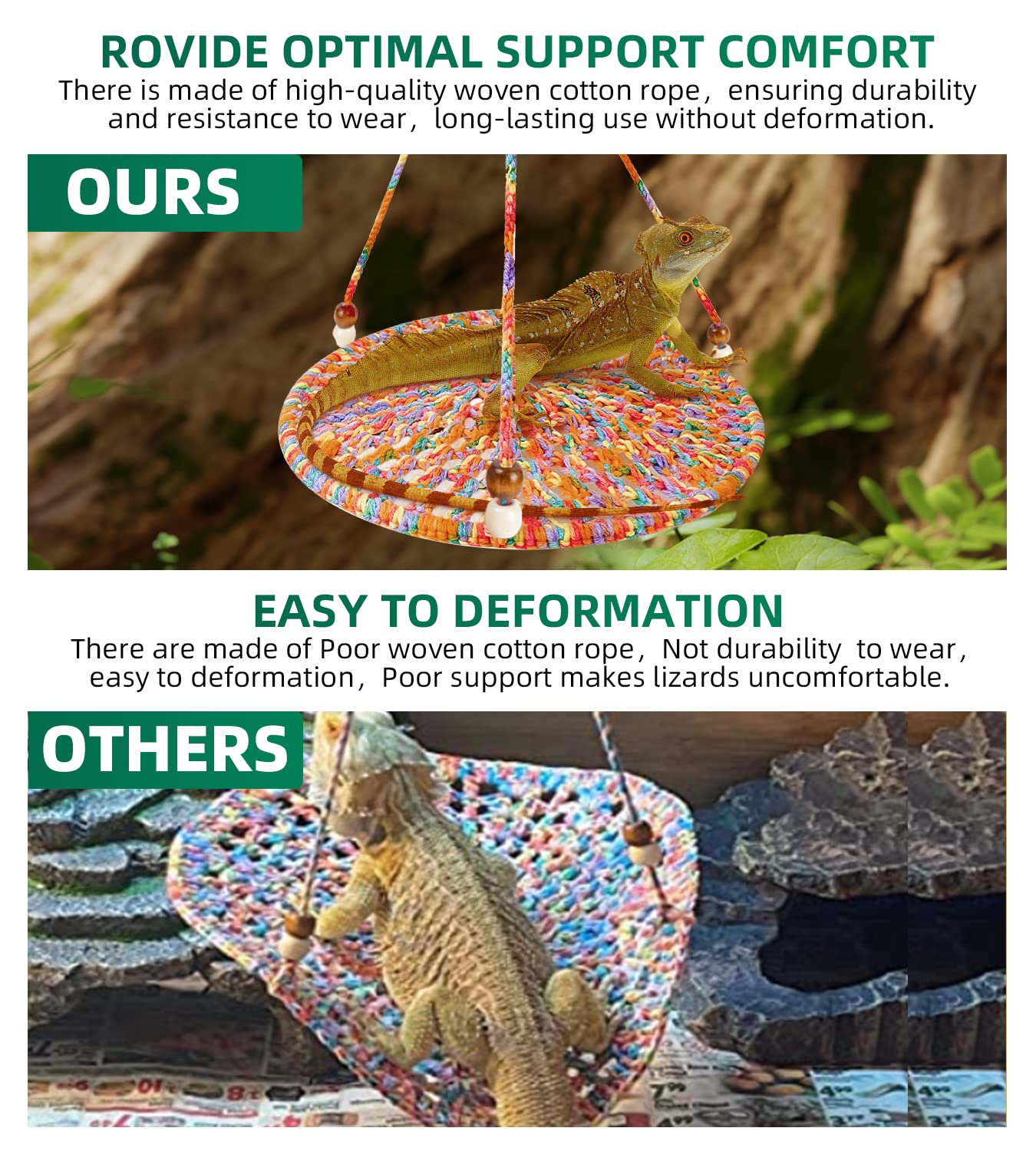 SEAPANHE Colorful Bearded Dragon Hammock Swing - Reptile Bed & Accessories for Small Pets, Ideal Hide Habitat Shelter for Gecko & Dragon
