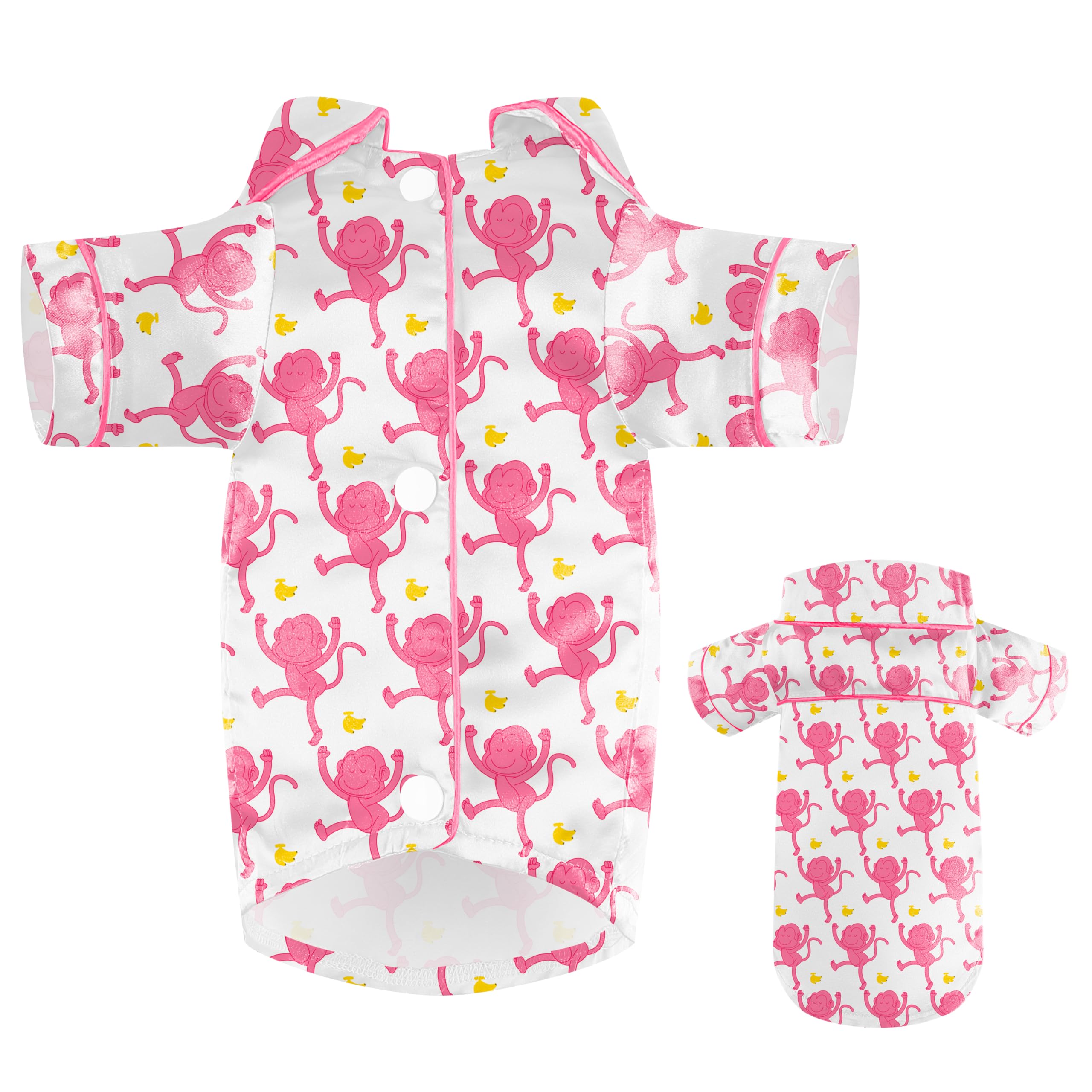 Dog Silk Pajamas Dog Shirts For Small Dogs Satin Pjs Two-Legged Puppy Clothes Lapel Sleepwear Cat Outfit (Pink Monkey, S)