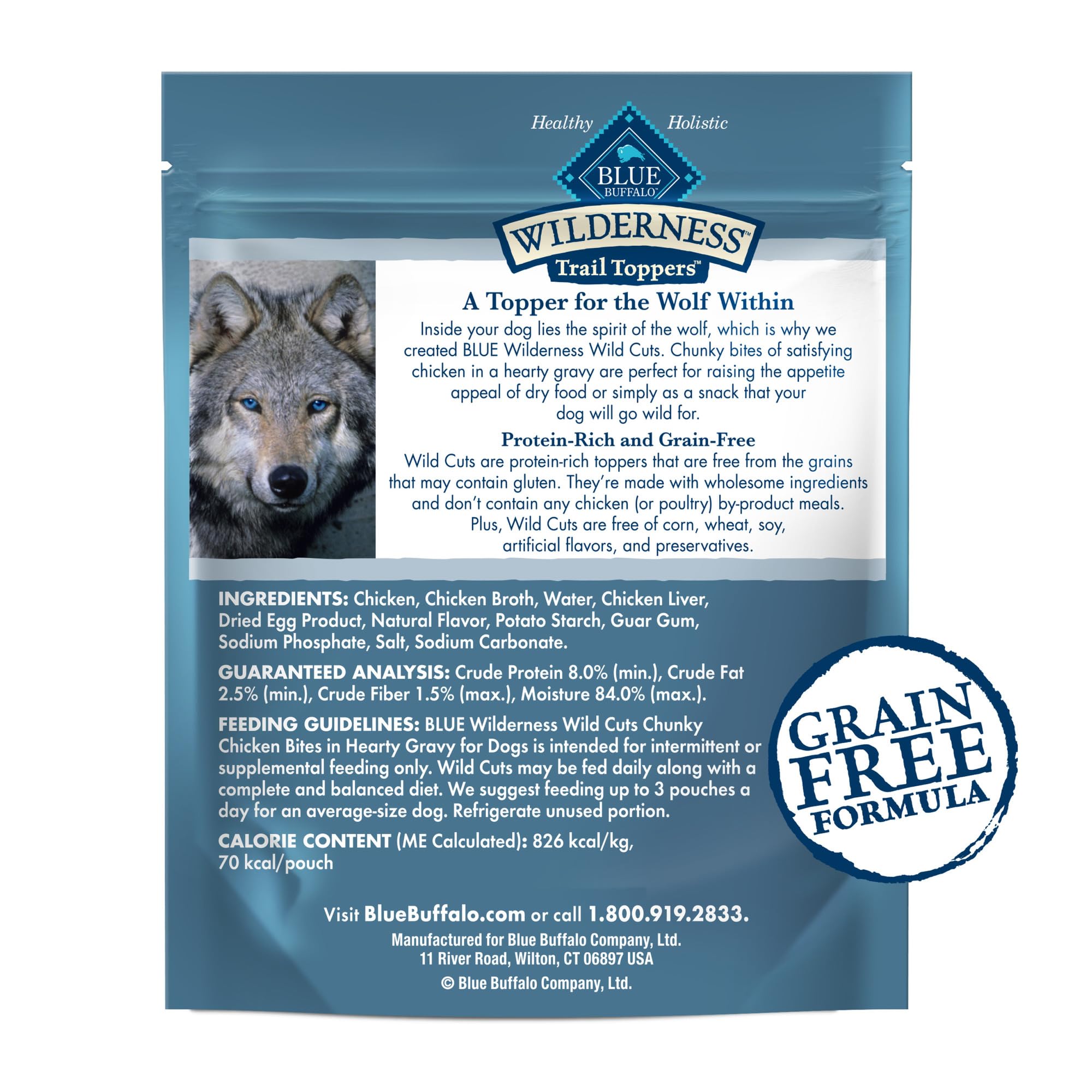 Blue Buffalo Wilderness Trail Toppers Wild Cuts High Protein Natural Wet Dog Food, Chunky Chicken Bites in Hearty Gravy, 3 Oz po