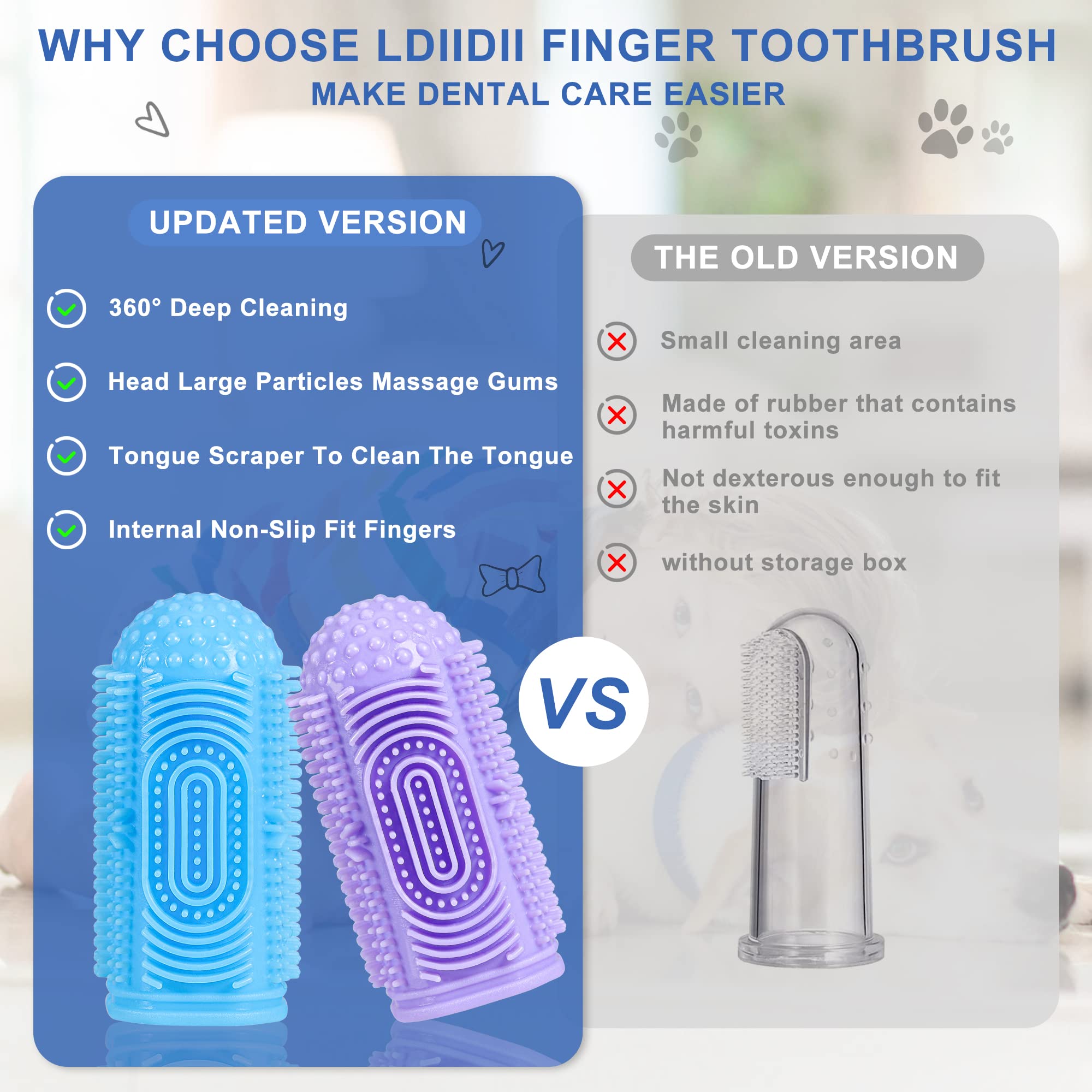 LDIIDII Dog Toothbrush Dog Tooth Brushing Kit Dog Finger Toothbrush for Dog Teeth Cleaning&Dog Dental Care,Cat Toothbrush Dog To